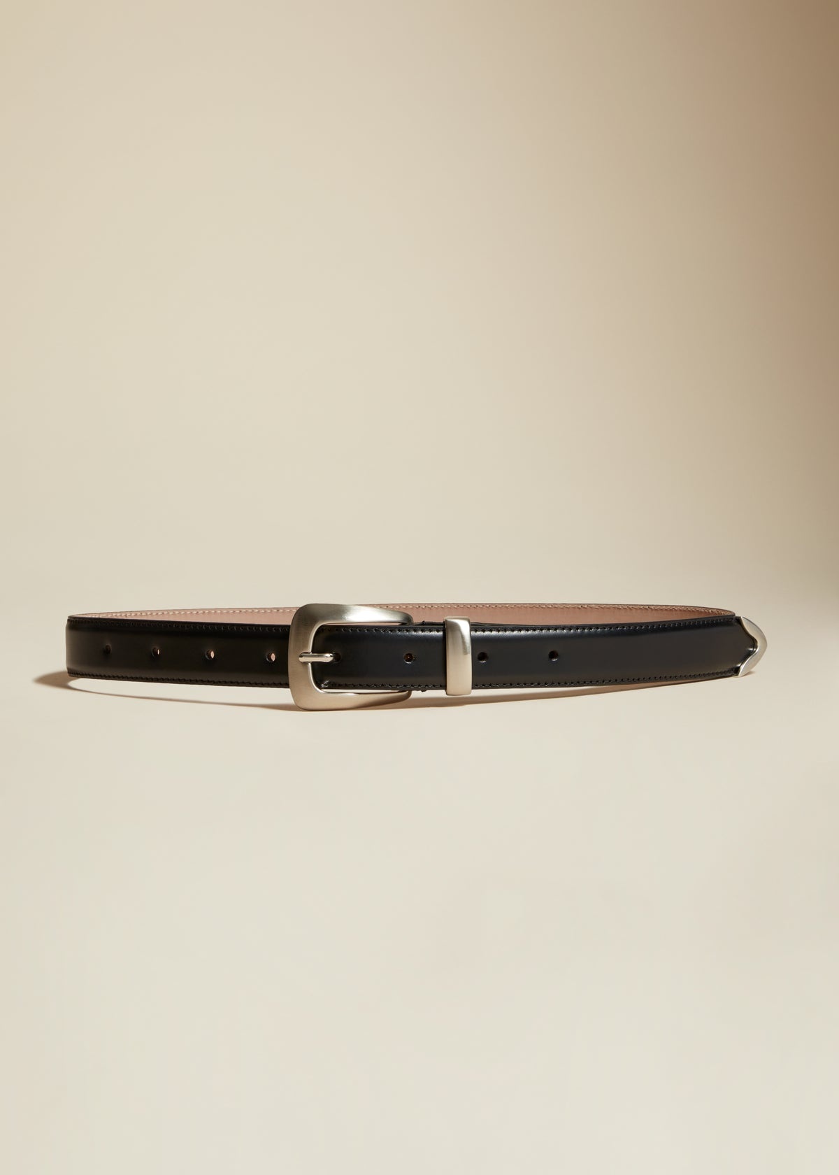 KHAITE The Benny Belt in Black Leather with Silver | REVERSIBLE