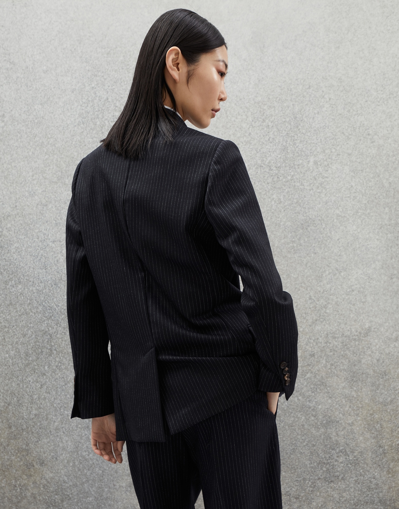 Comfort virgin wool pinstripe blazer with monili - 2
