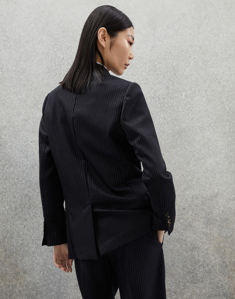 Comfort virgin wool pinstripe blazer with monili 2