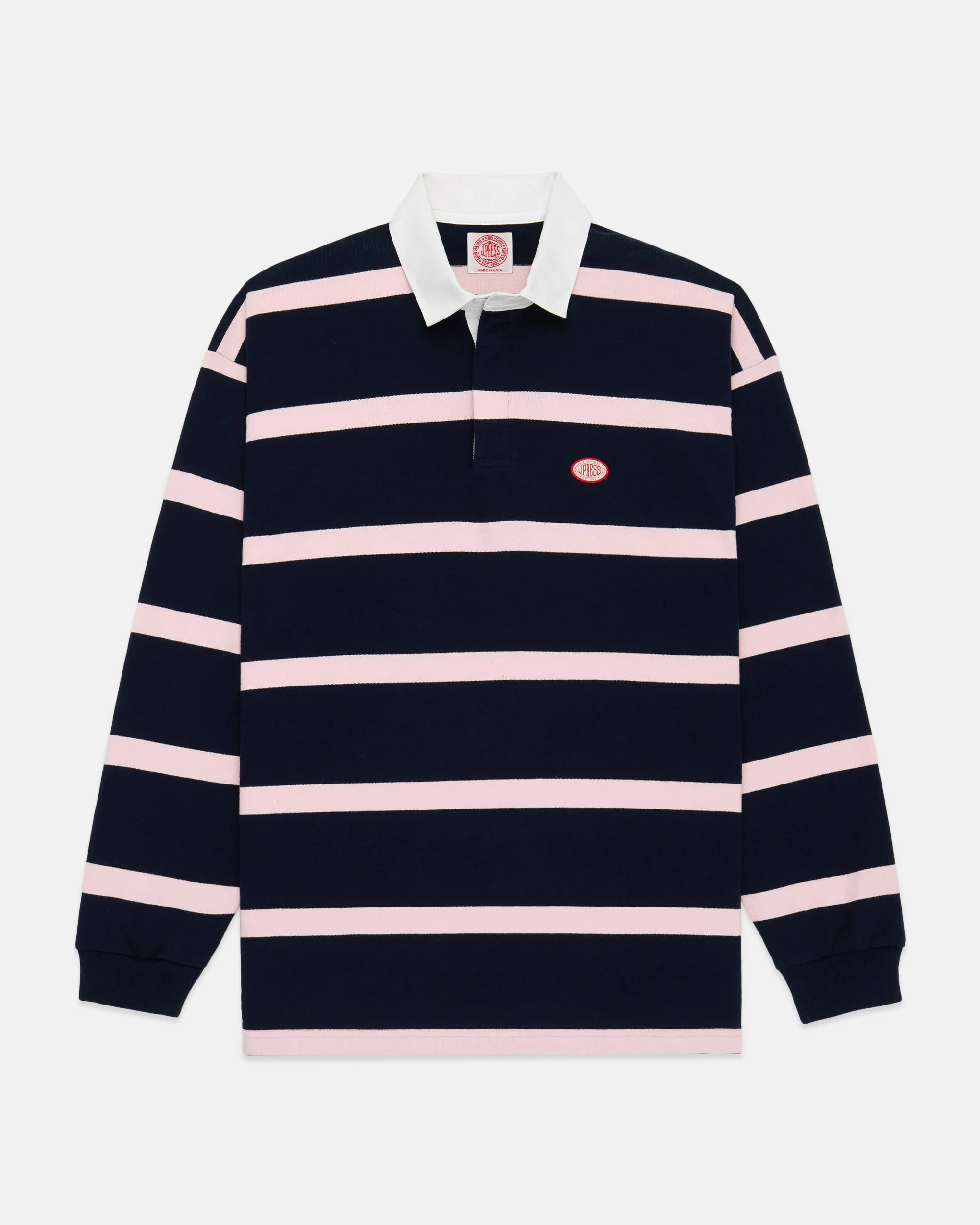 MADE-IN-USA PINK BAR STRIPE J. PRESS SEAL COTTON RUGBY - 1