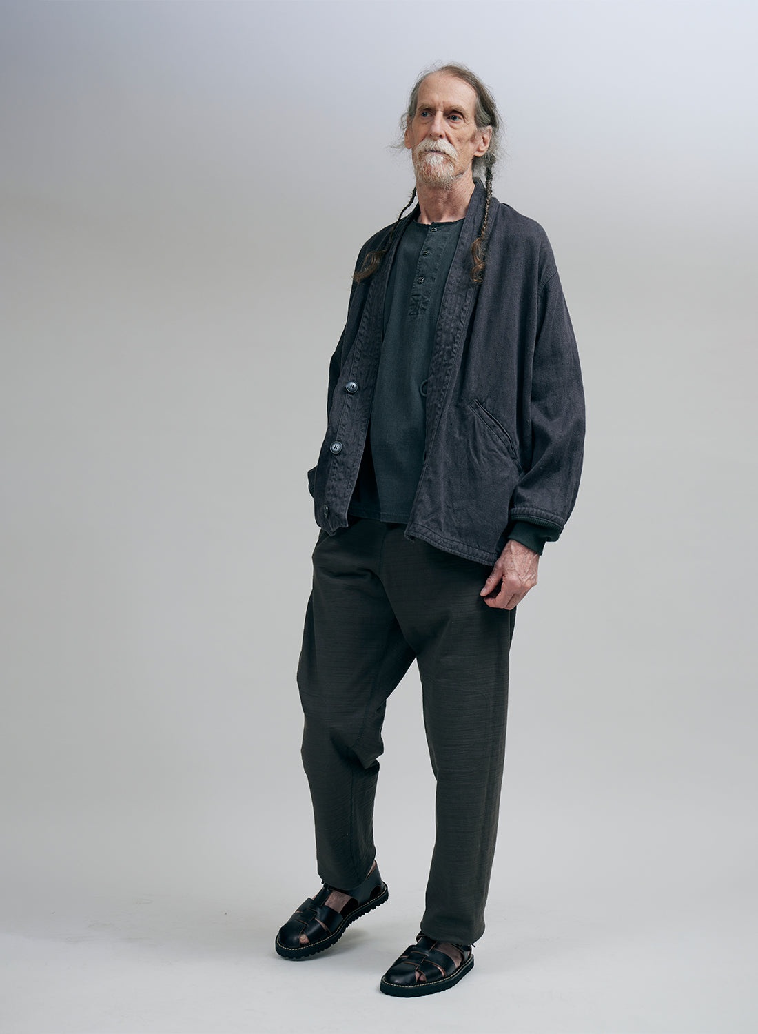 M43 Type Work Jacket Hemp Denim in Charcoal - 3