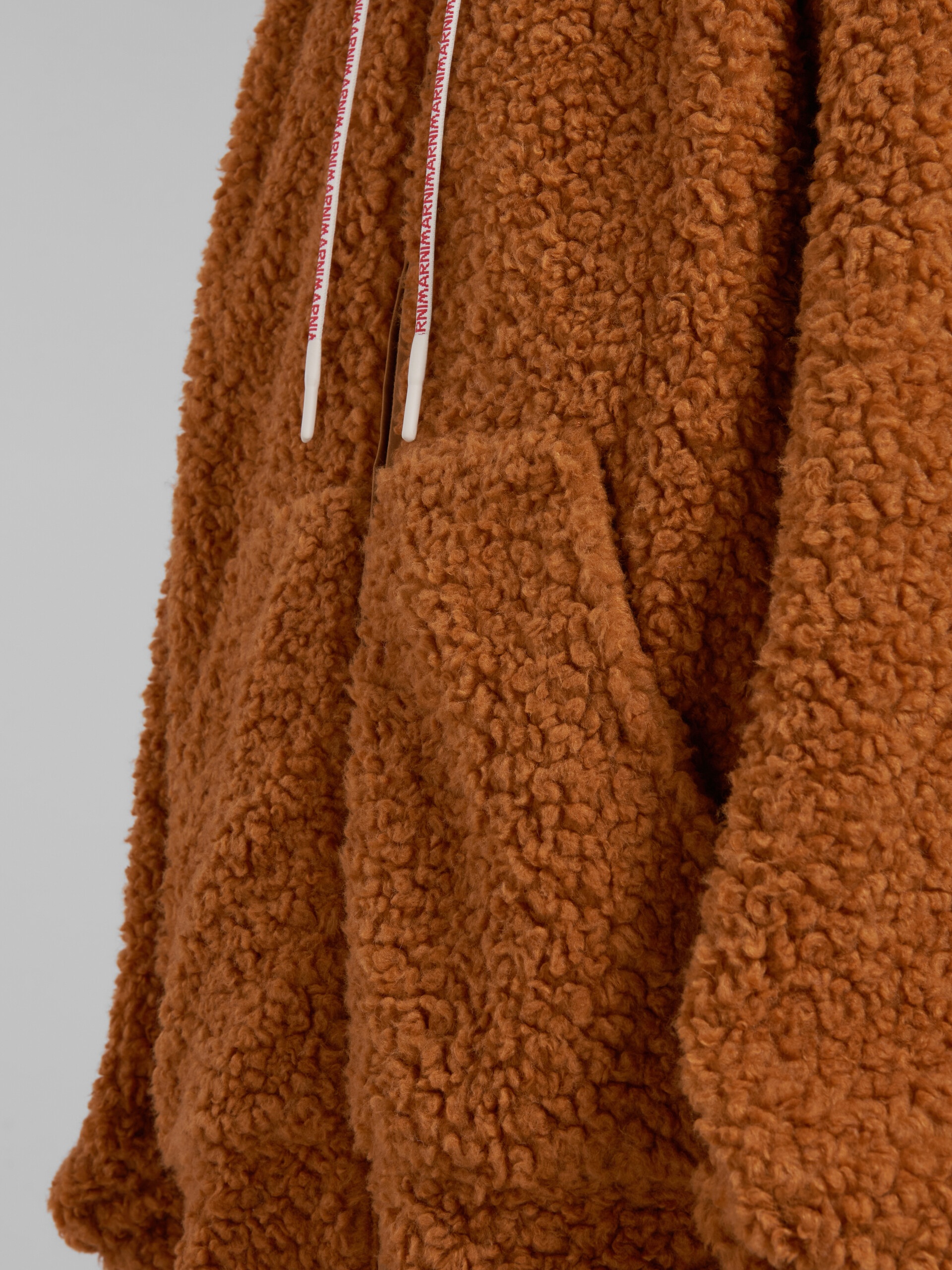 BROWN TEDDY JACKET WITH LOGO DRAWSTRING - 5