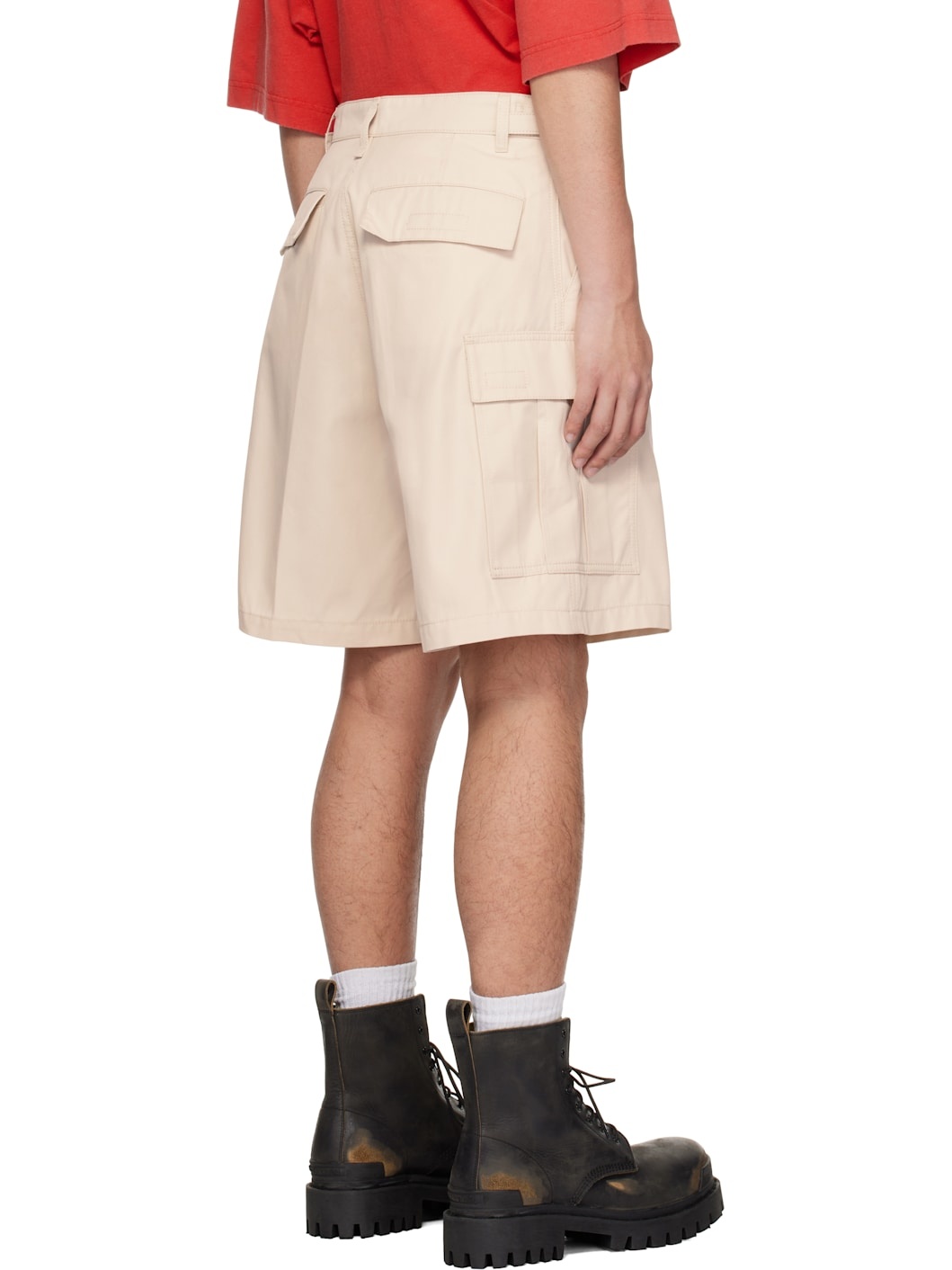 Beige Twill Cargo Shorts - 3