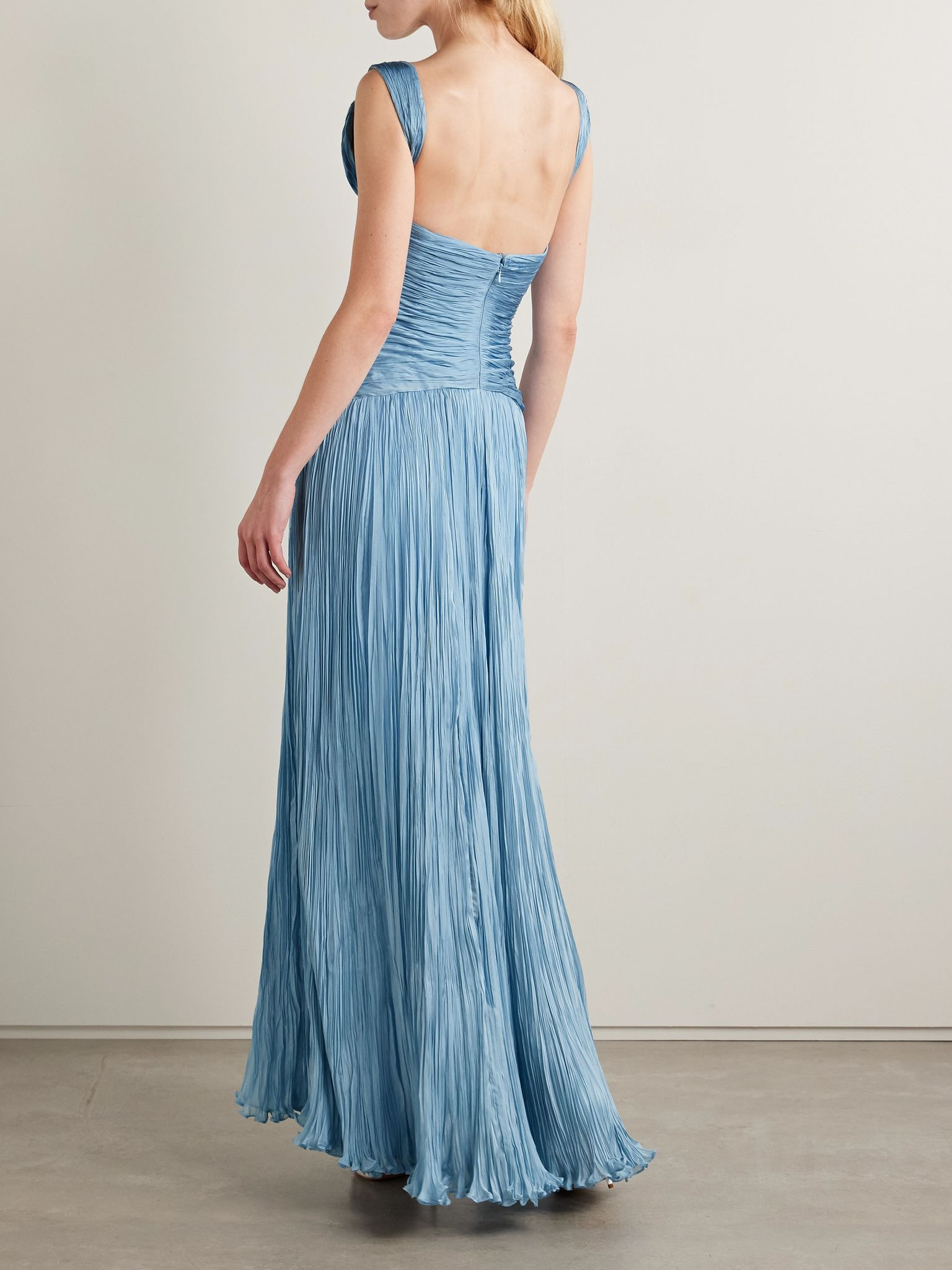 Gathered plissé-silk gown Blue - 3