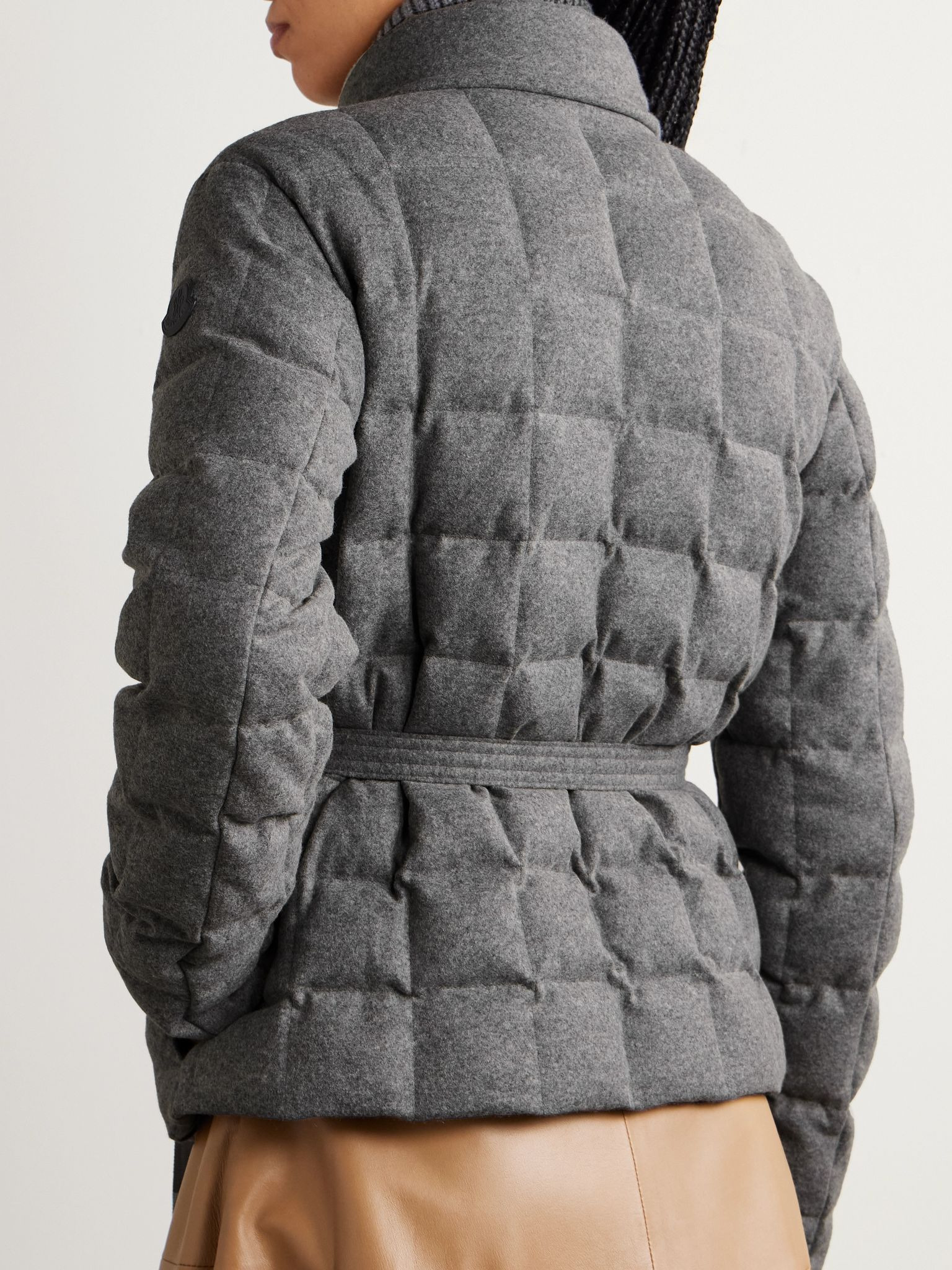 Bussettes belted quilted padded flannel down jacket Gray - 3