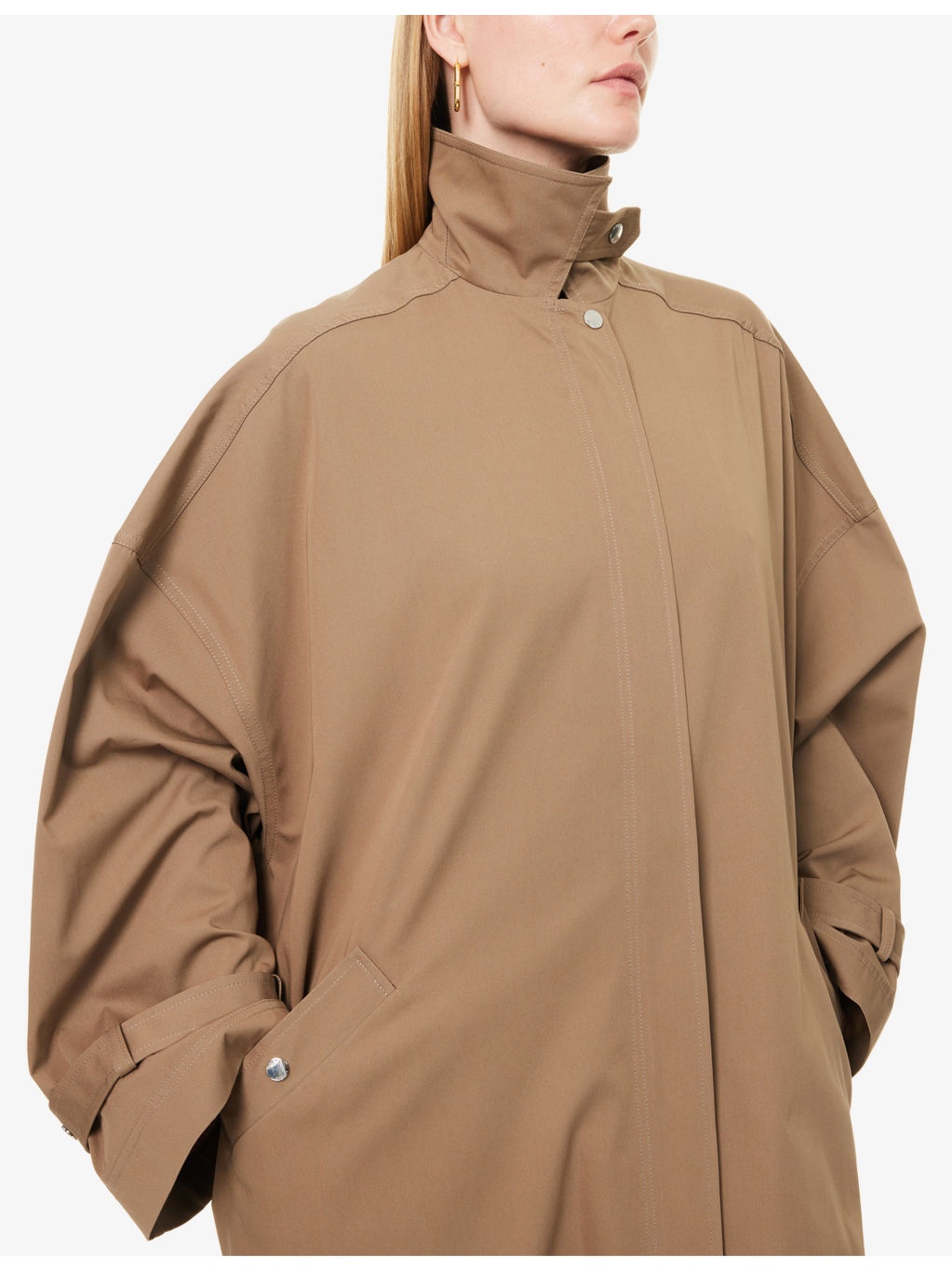 Oversized Pointed-Collar Cotton Trench Jacket - 5
