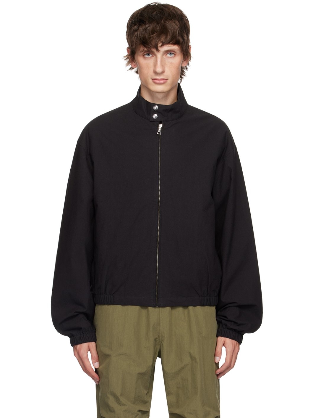 Black Cotton Harrington Jacket - 1