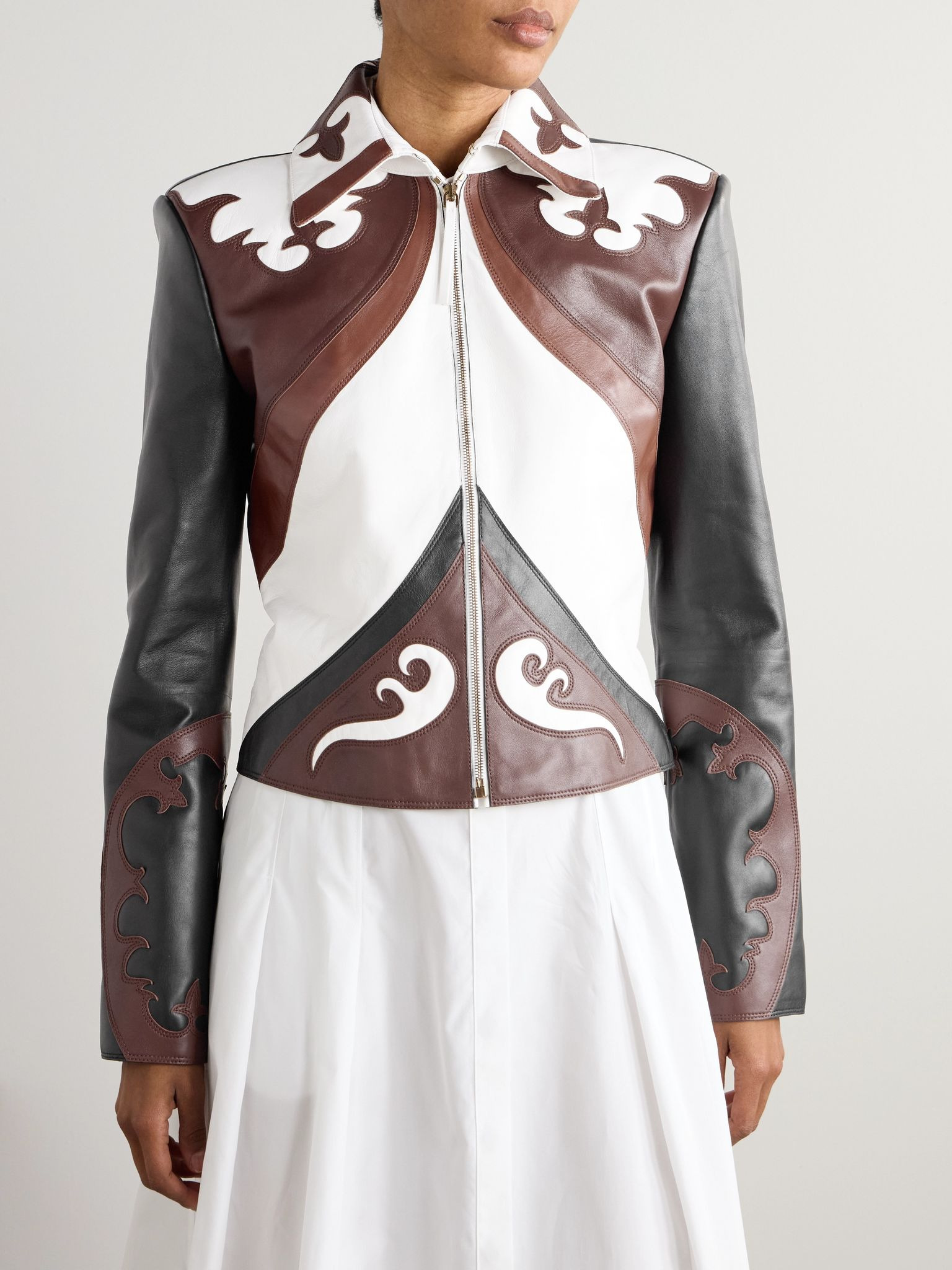 Albie paneled leather jacket Brown - 3