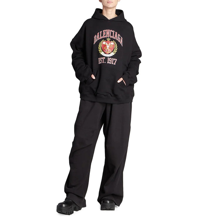 Balenciaga Est. 1917 College Logo Print Hoodie Wide Fit 'Black' 675003TLV901076 - 2