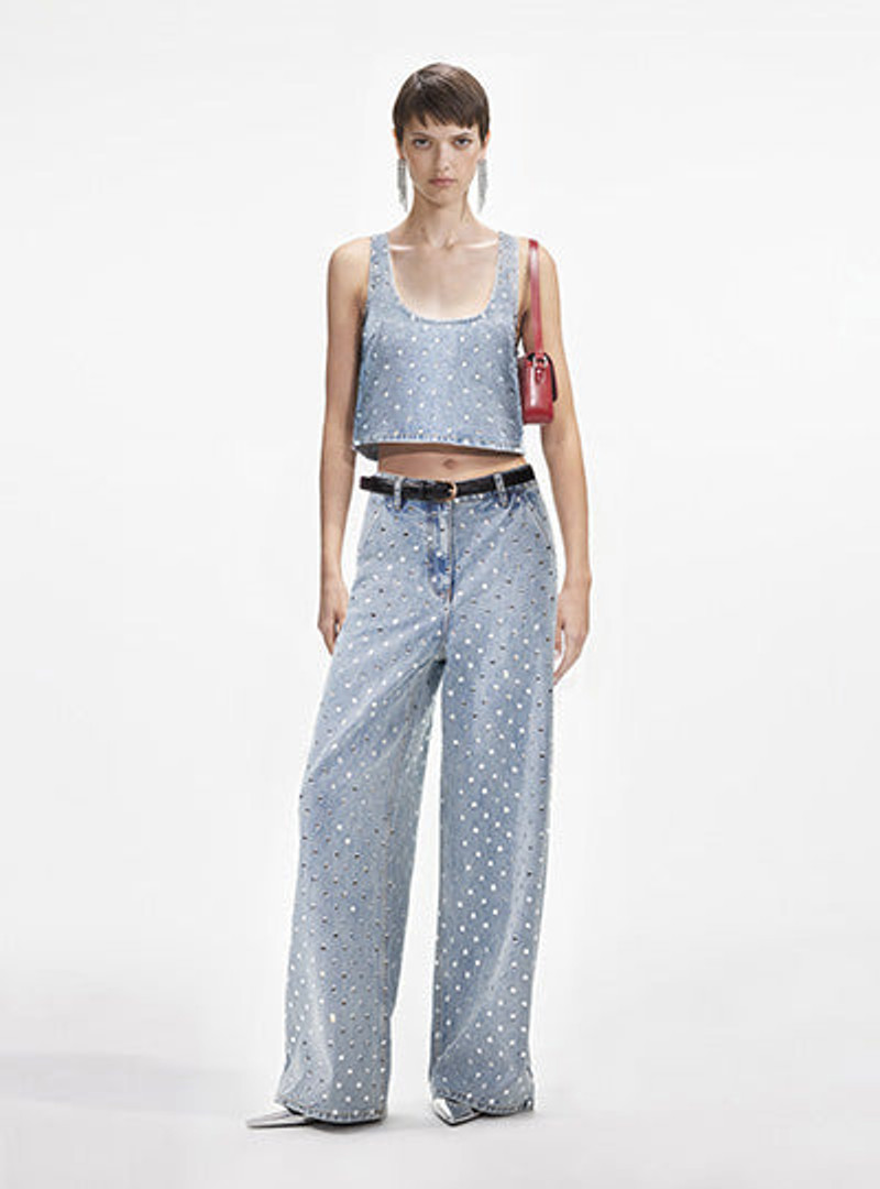 Square Rhinestone Denim Top 1