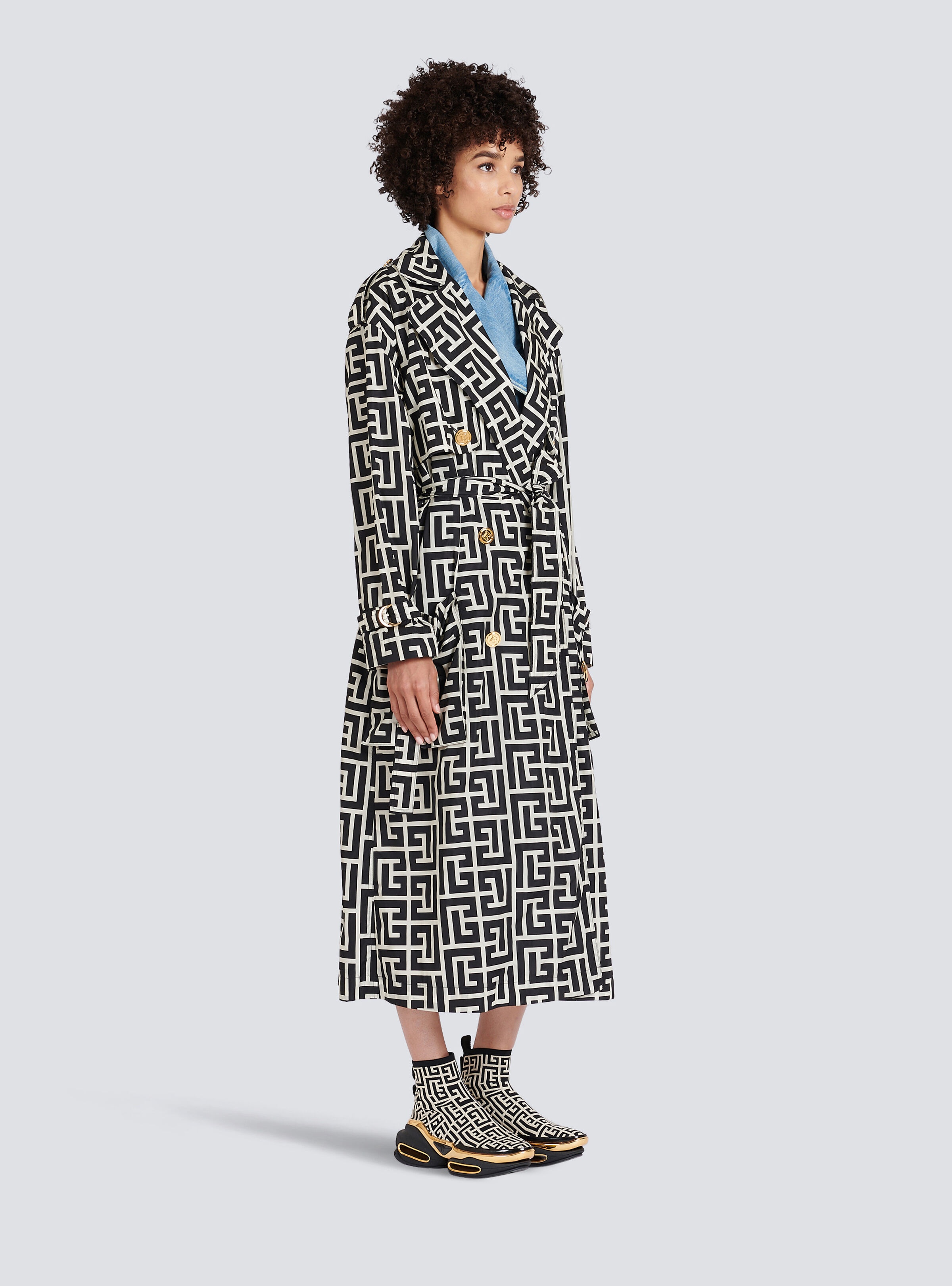 Balmain print monogram trench coat - 5