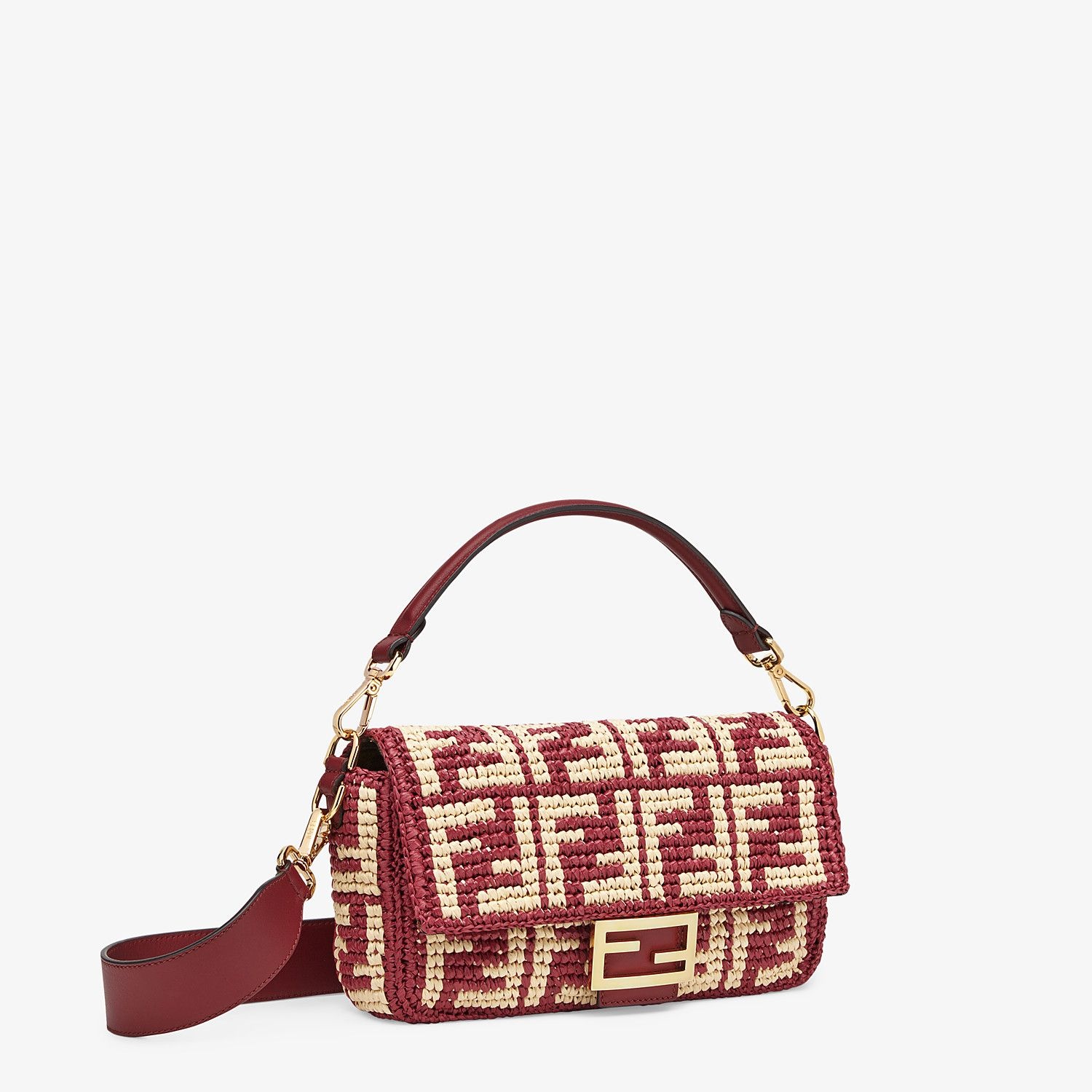 Burgundy raffia FF bag - 3