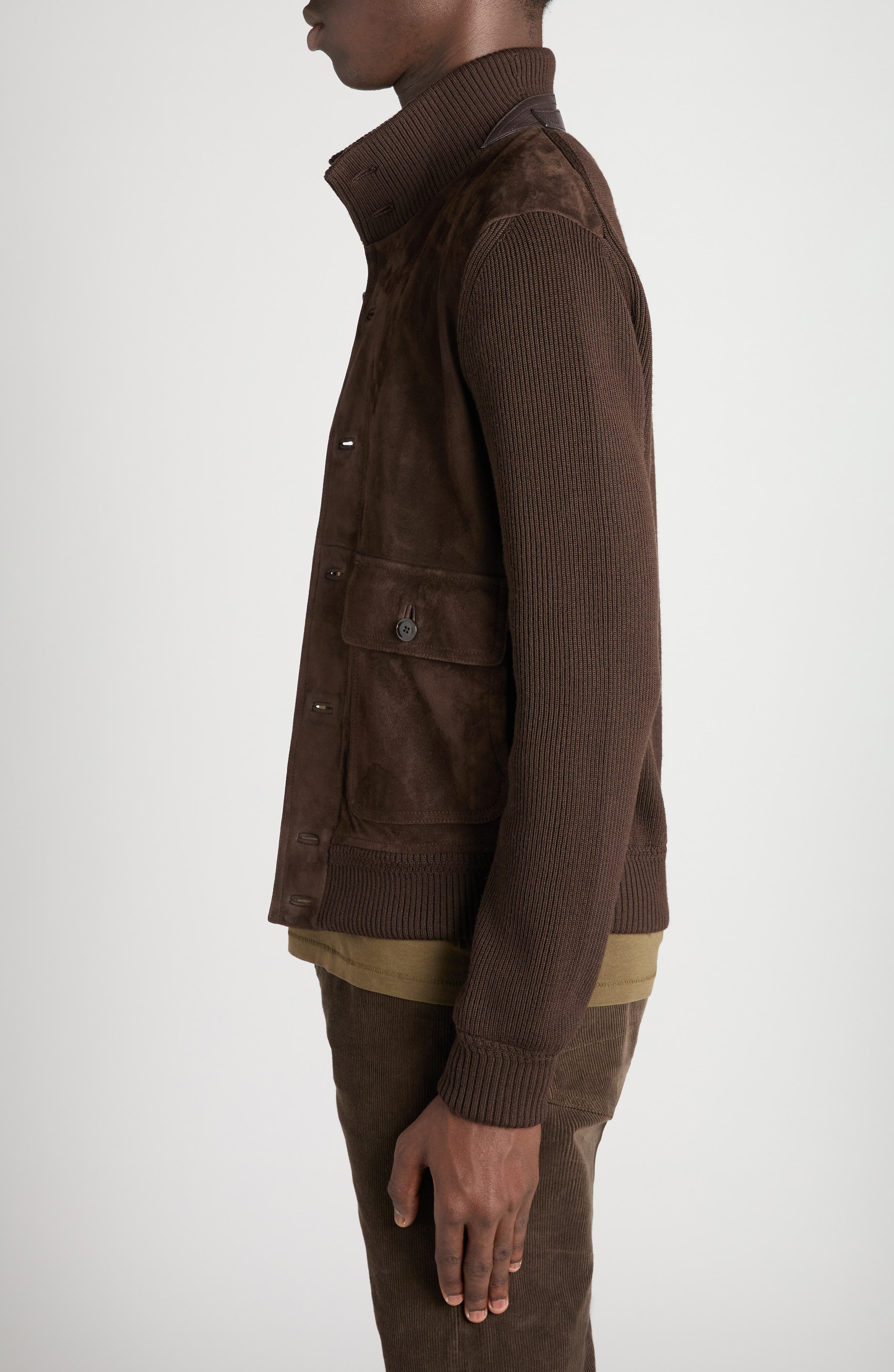 TOM FORD Mixed Media Cardigan in Kb870 Deep Brown at Nordstrom - 3