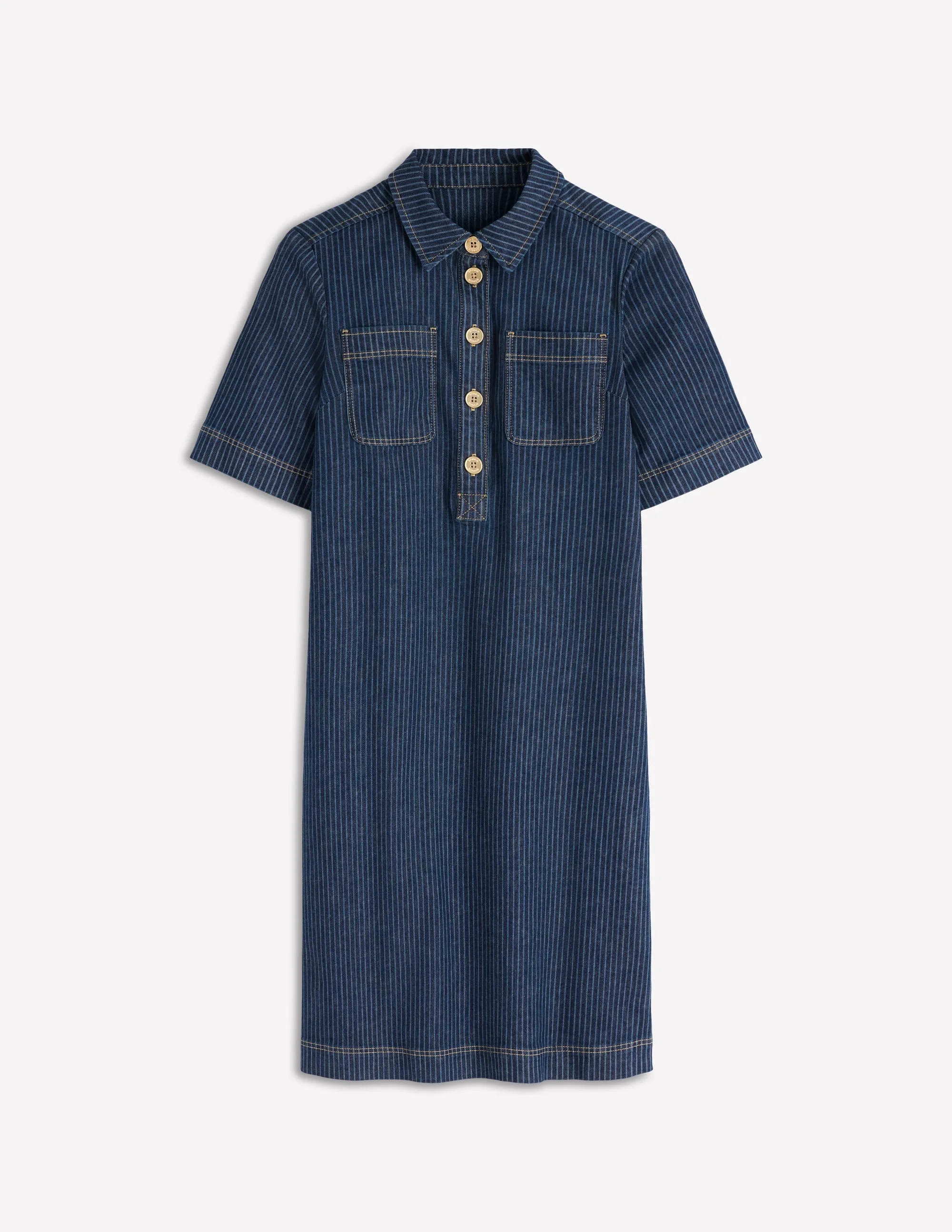 Zia Pocket Shift Dress-Indigo Stripe - 1