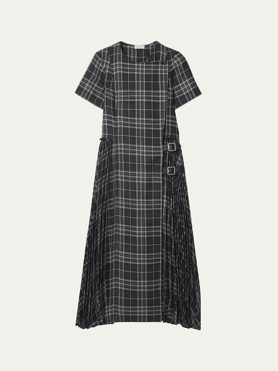 Meryl Check Pleated Midi Wrap Dress - 1