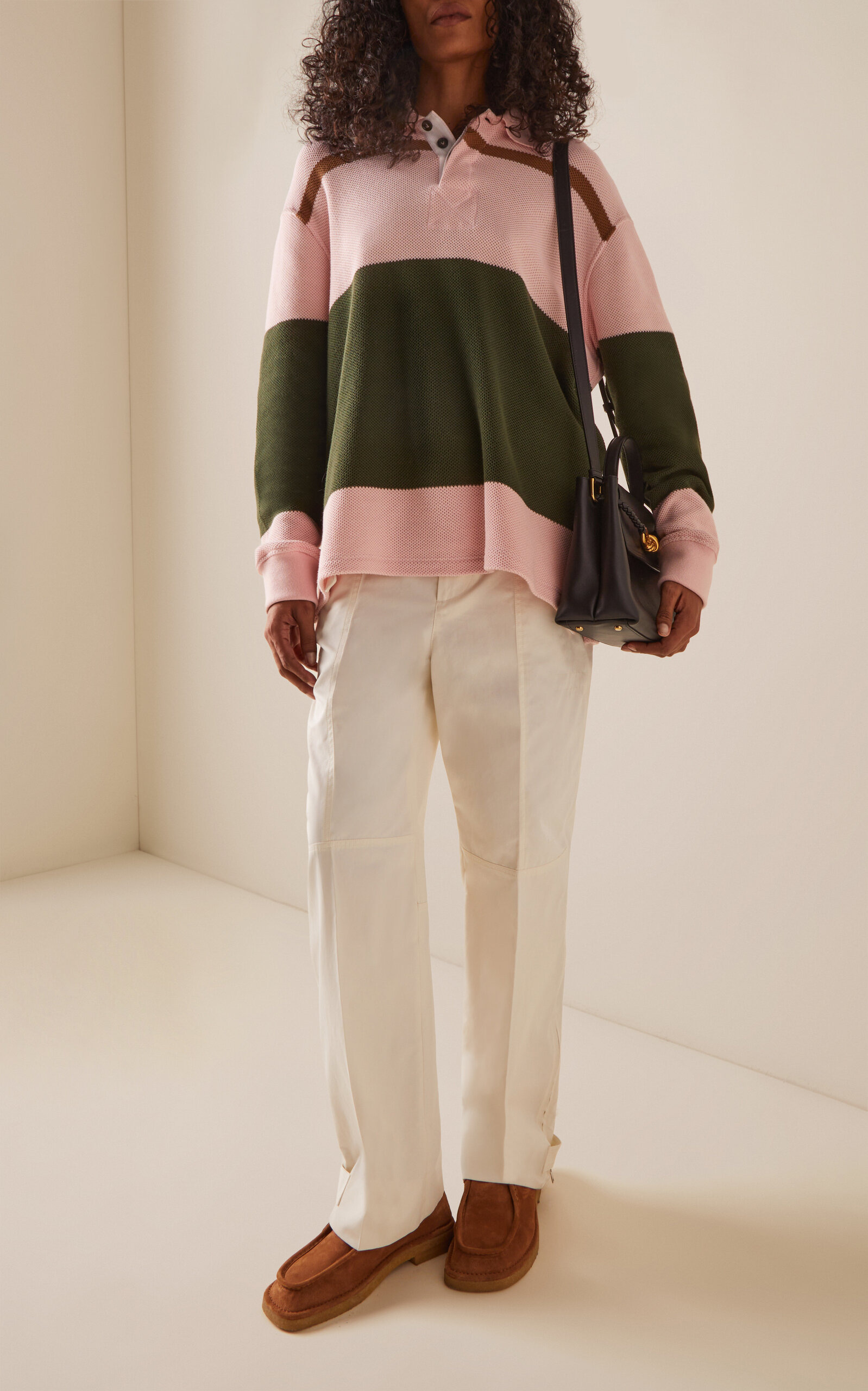 Pique-Striped Cotton Polo Sweater pink - 3