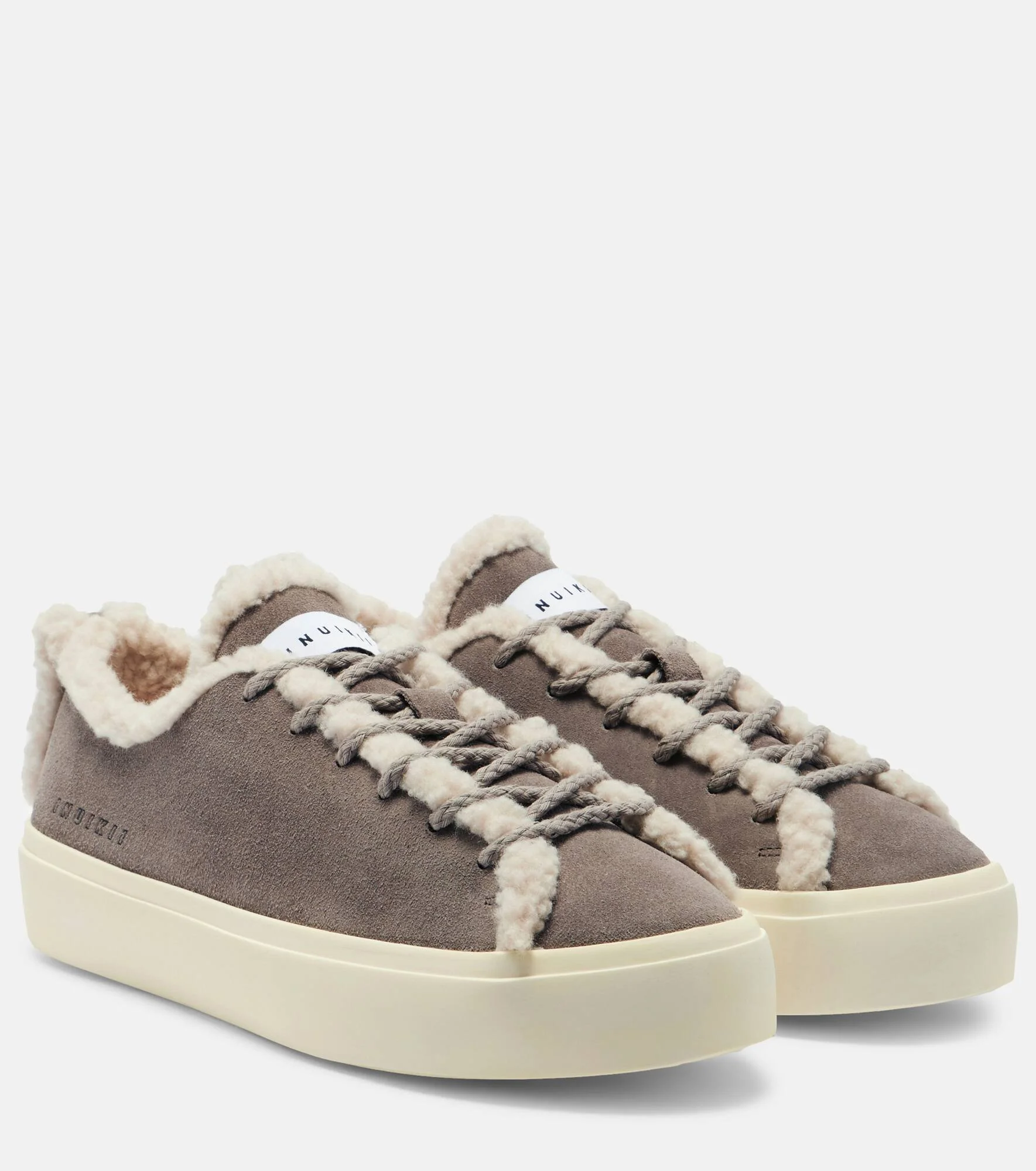 Shearling-trimmed suede low-top sneakers - 1