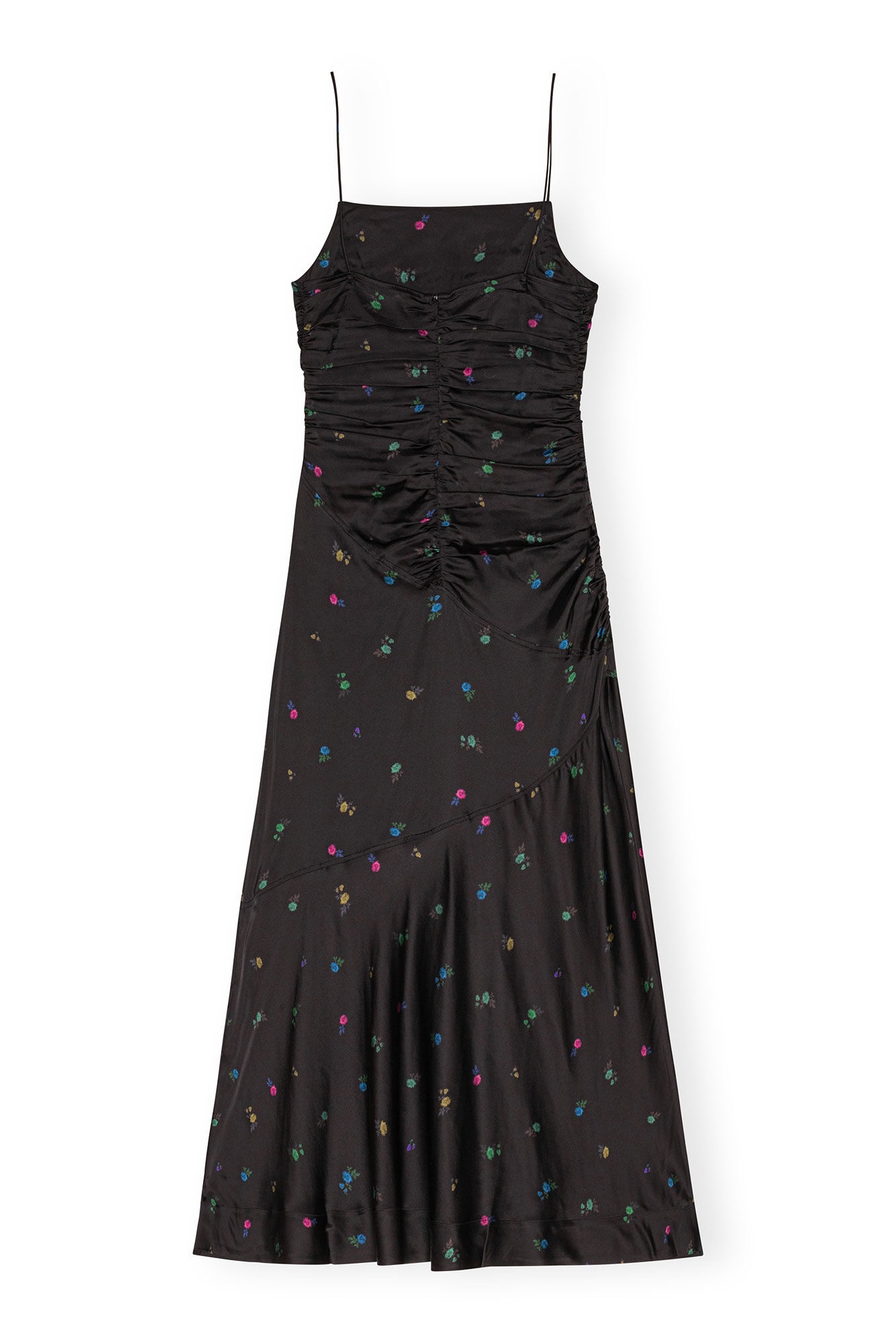FLORAL SATIN RUCHED LONG SLIP DRESS - 6