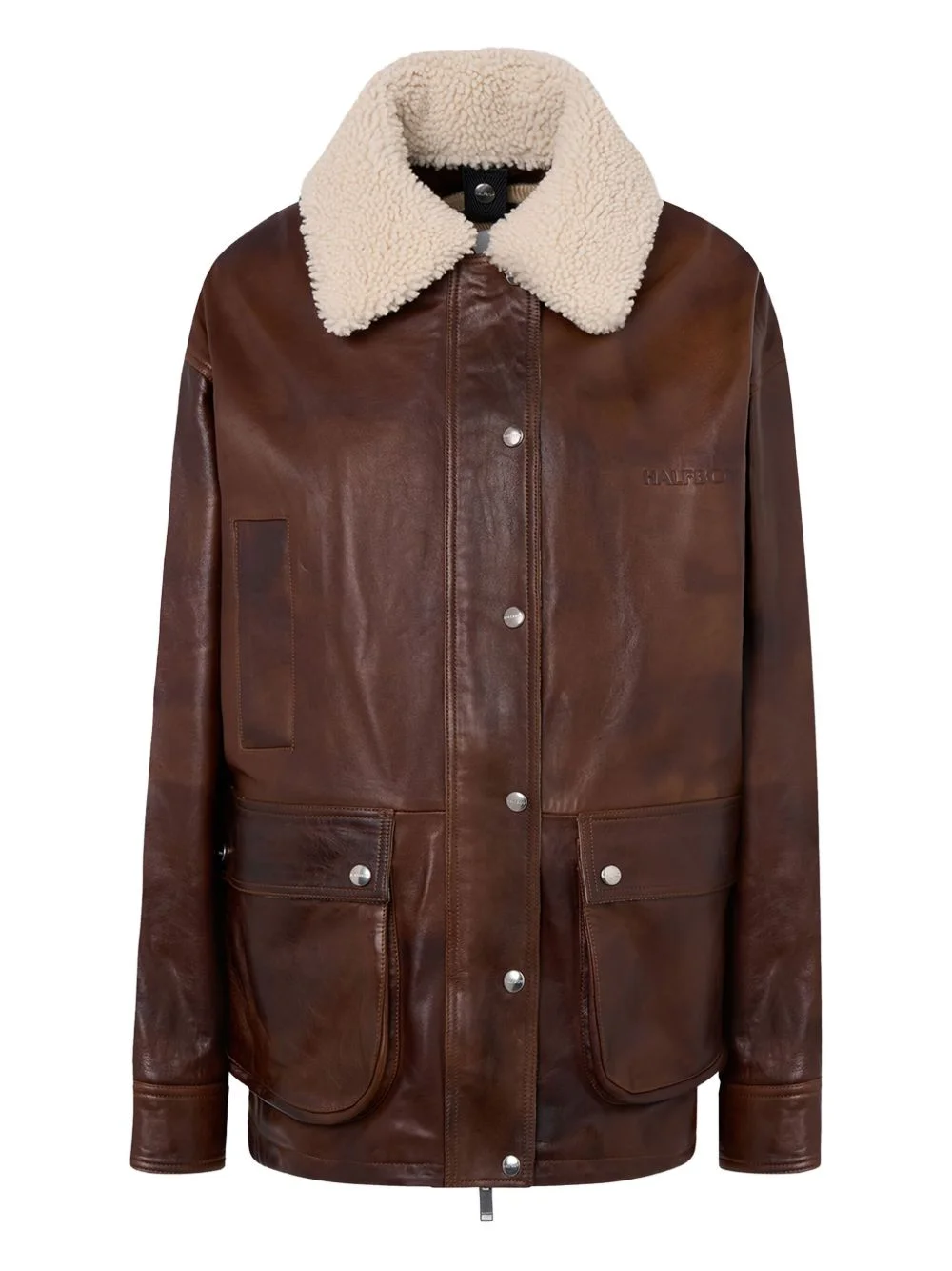 shearling-collar leather jacket - 1