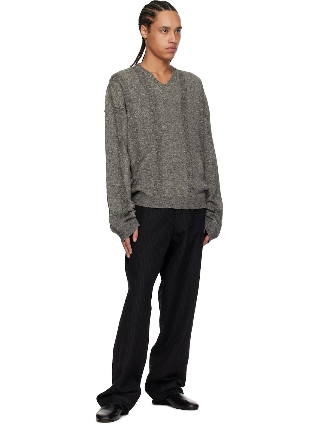 Black Pinstripe Linen & Wool Trousers - 4