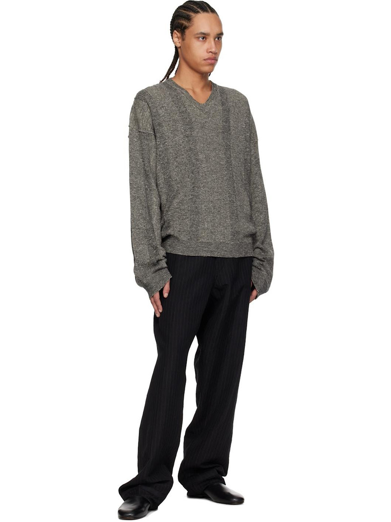 Maison Margiela Black Pinstripe Linen & Wool Trousers outlook