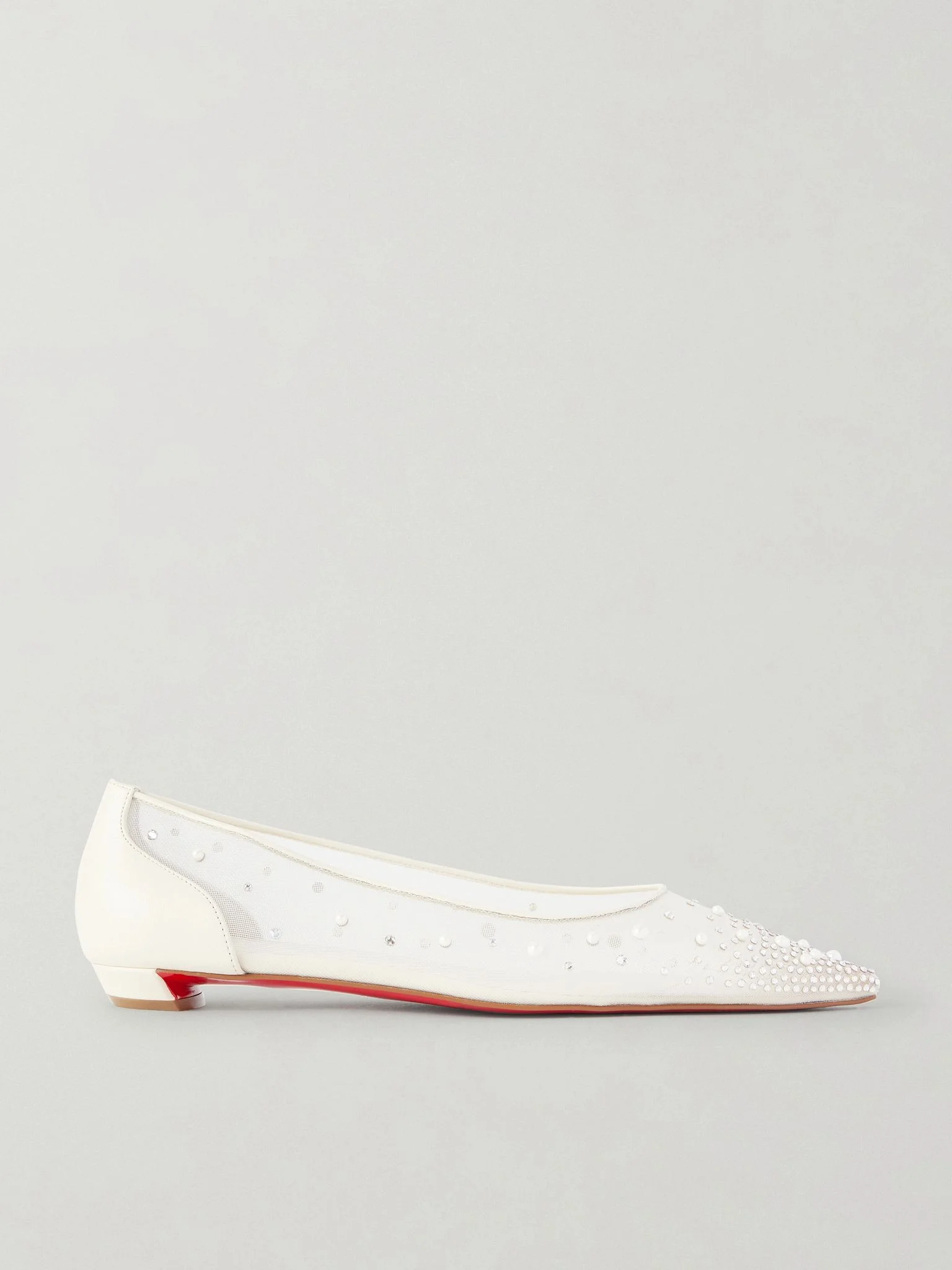 Miss Z Degrastrassina leather-trimmed embellished mesh point-toe flats White - 1