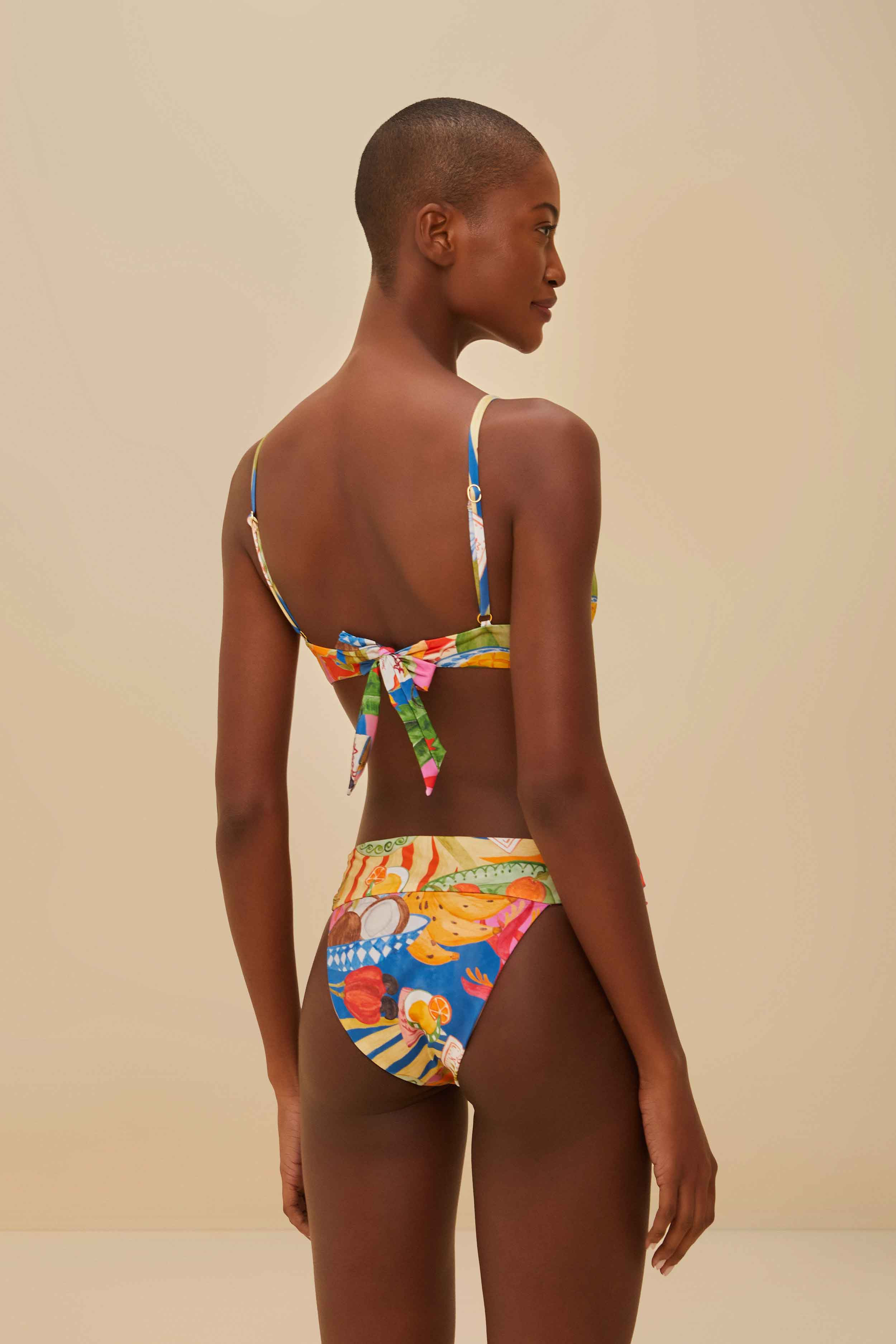 Multicolor Summer Picnic Knot Bikini Top - 4