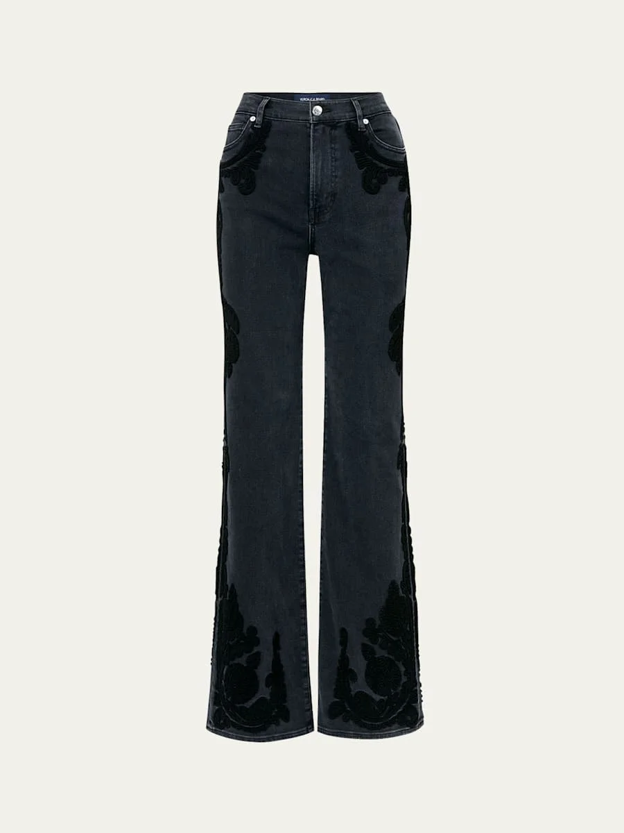 Crosbie Embroidered Slim Wide-Leg Jeans - 1