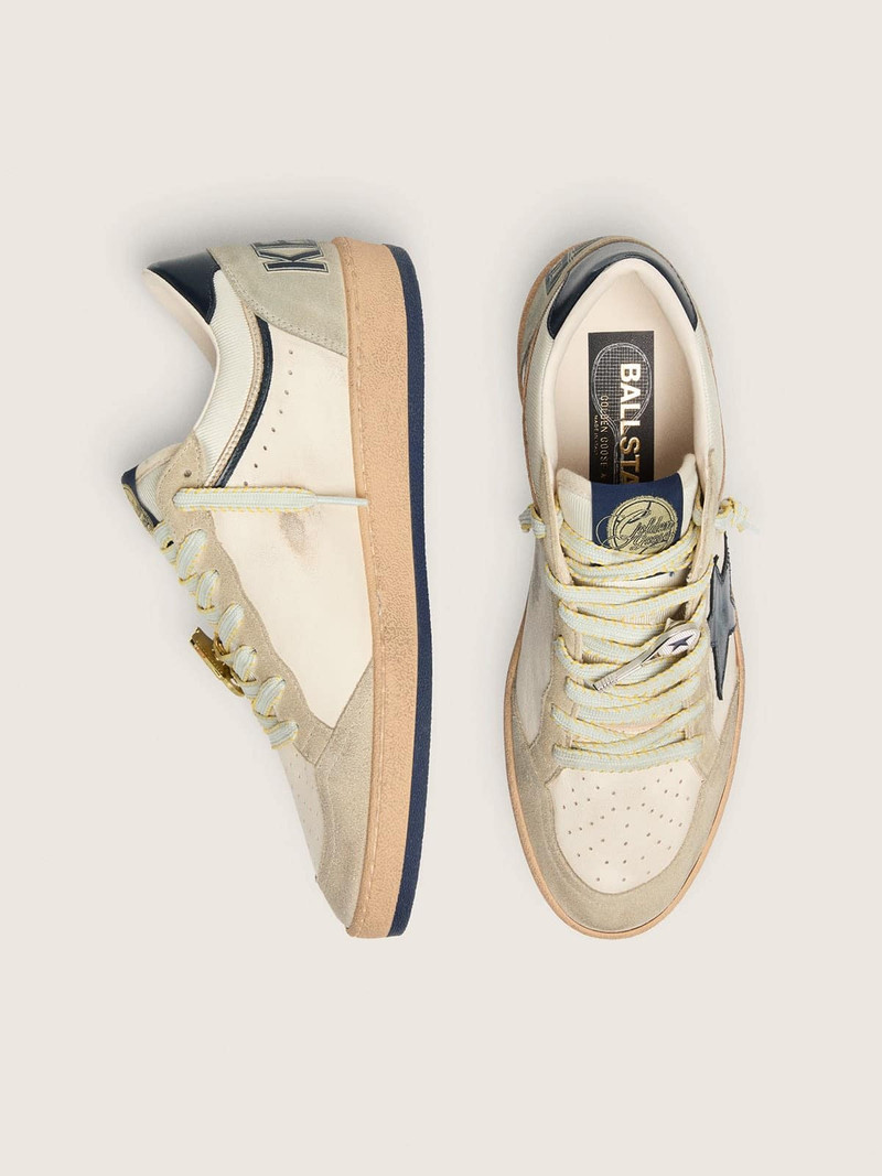 Men’s Ball Star LTD in white leather and light grey suede with dark blue star and Skins 4