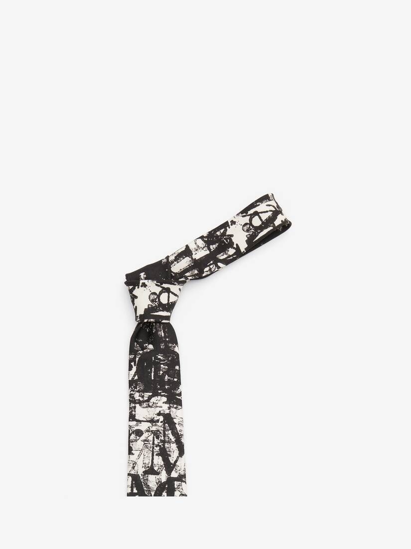 Men's McQueen Logo Stamp Tie in Ivory/black - 2