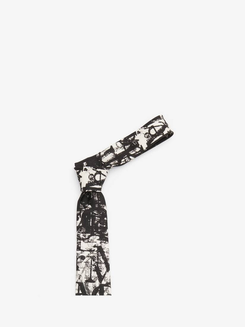 Alexander McQueen Men's McQueen Logo Stamp Tie in Ivory/black outlook