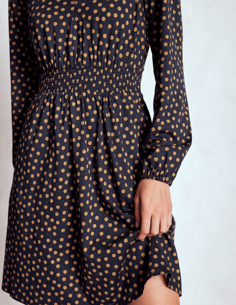 Sarah Short Jersey Dress-French Navy, Dijon Dot 3