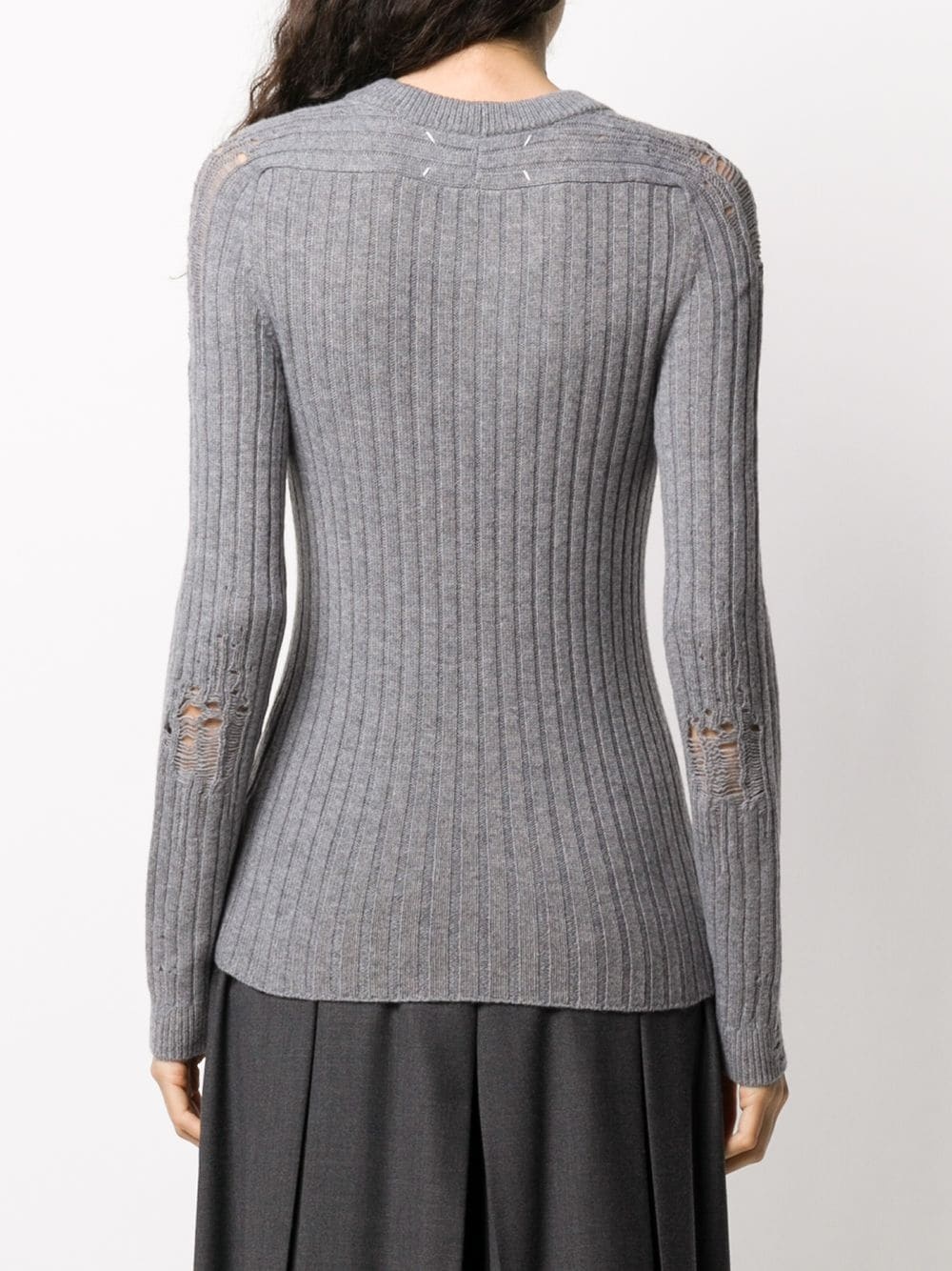 distressed-effect ribbed-knit jumper - 4