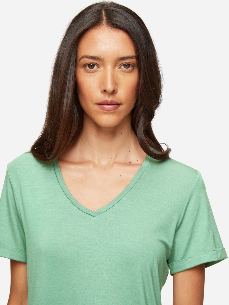 Women's V-Neck Sleep T-Shirt Lara Micro Modal Stretch Sage Green - 6