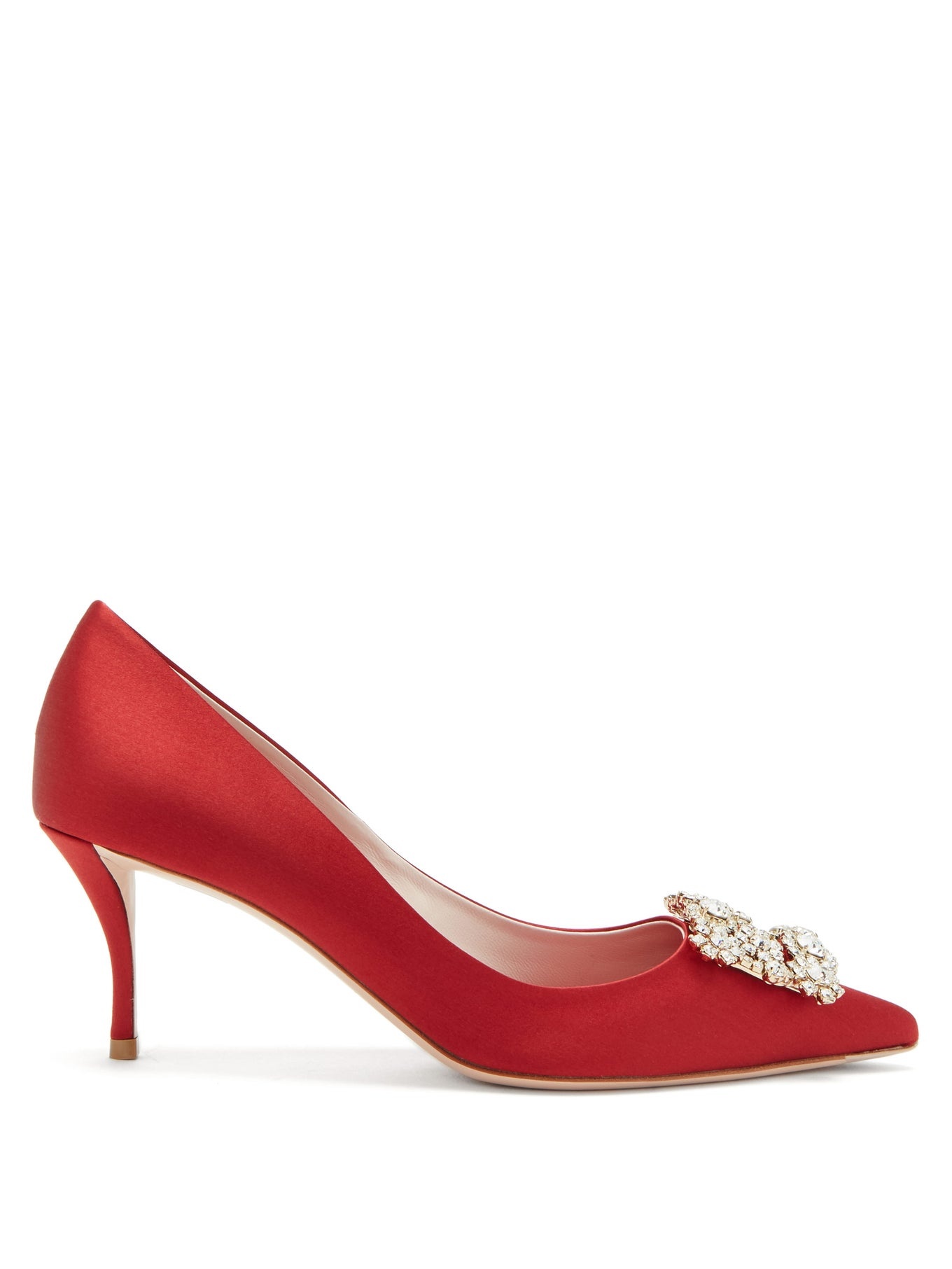 Flower crystal-embellished satin pumps - 1