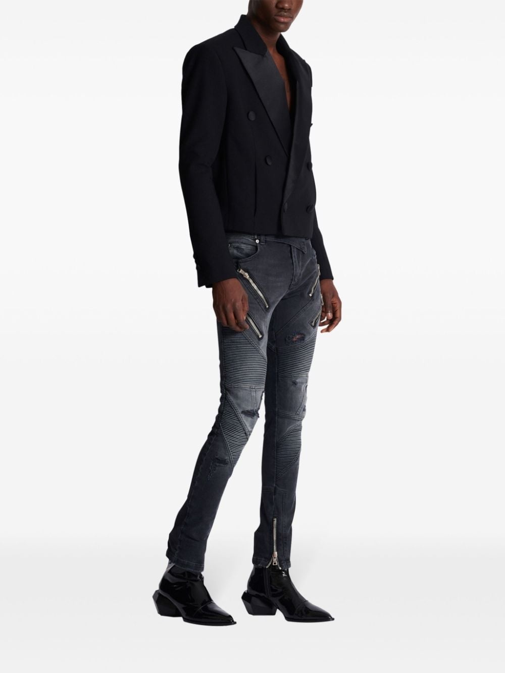 satin-lapel crepe blazer - 3