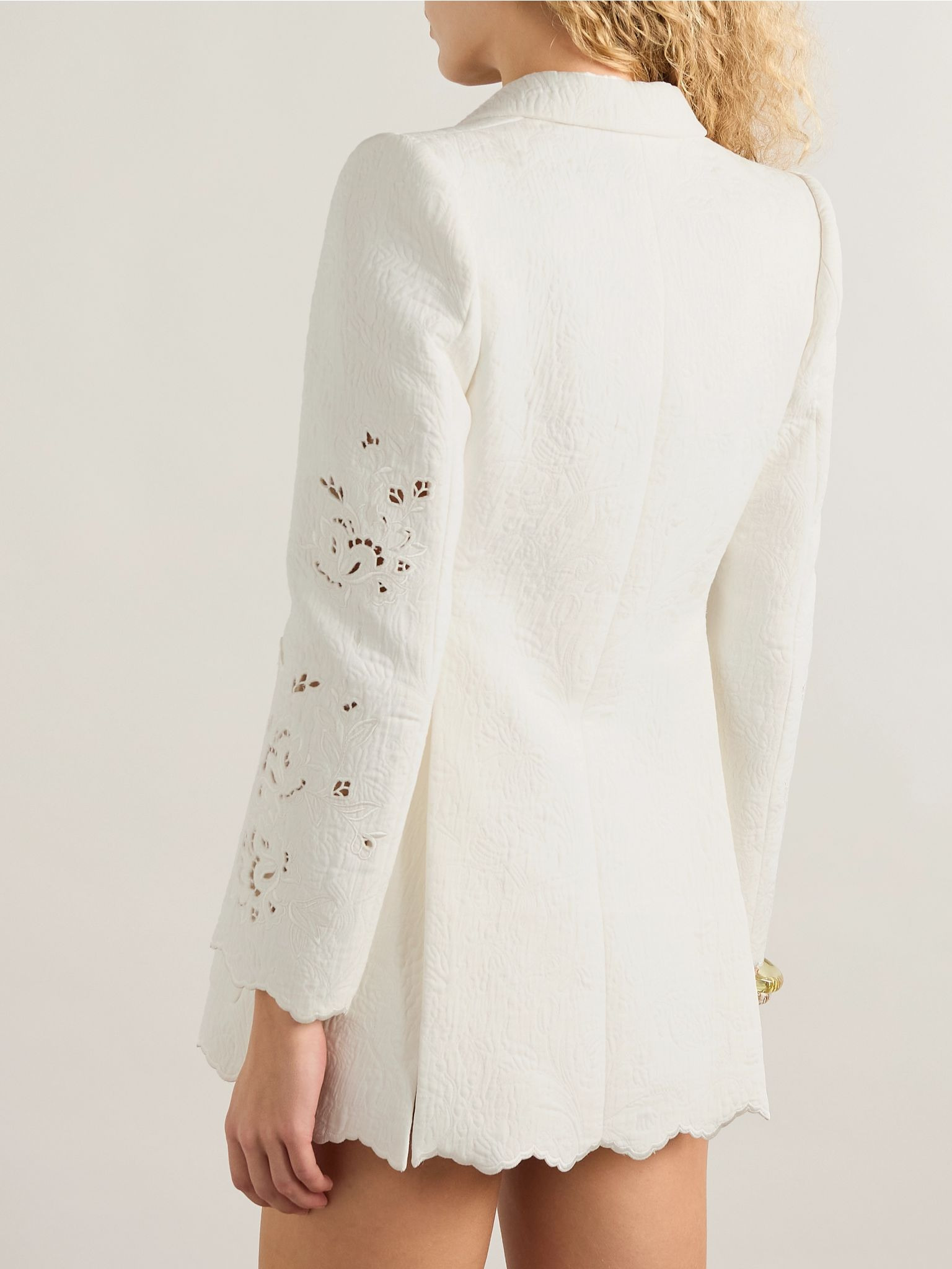Double-breasted broderie anglaise cotton-blend cloqué blazer White - 3