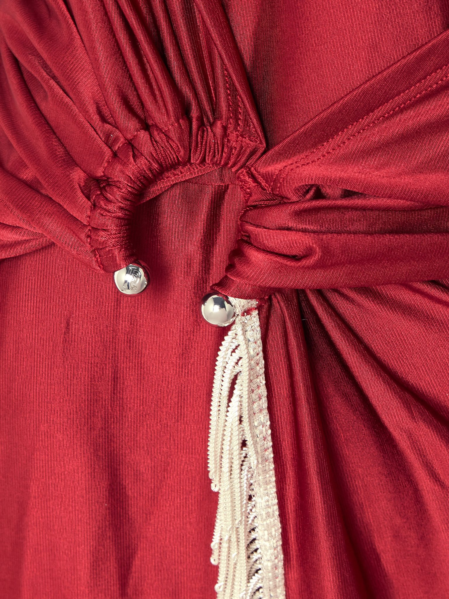 Asymmetric fringed draped satin-jersey dress Red - 4