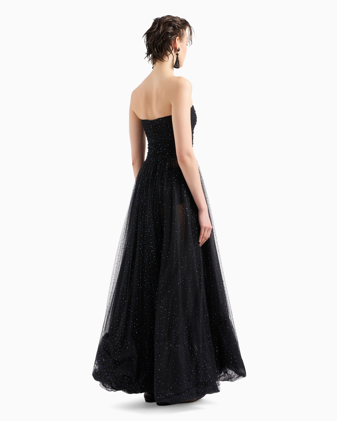 TULLE BUSTIER LONG DRESS WITH RHINESTONE EMBROIDERY - 3