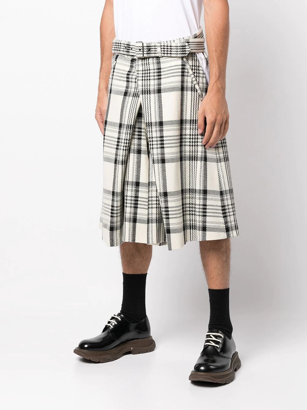 tartan check print short pants - 3