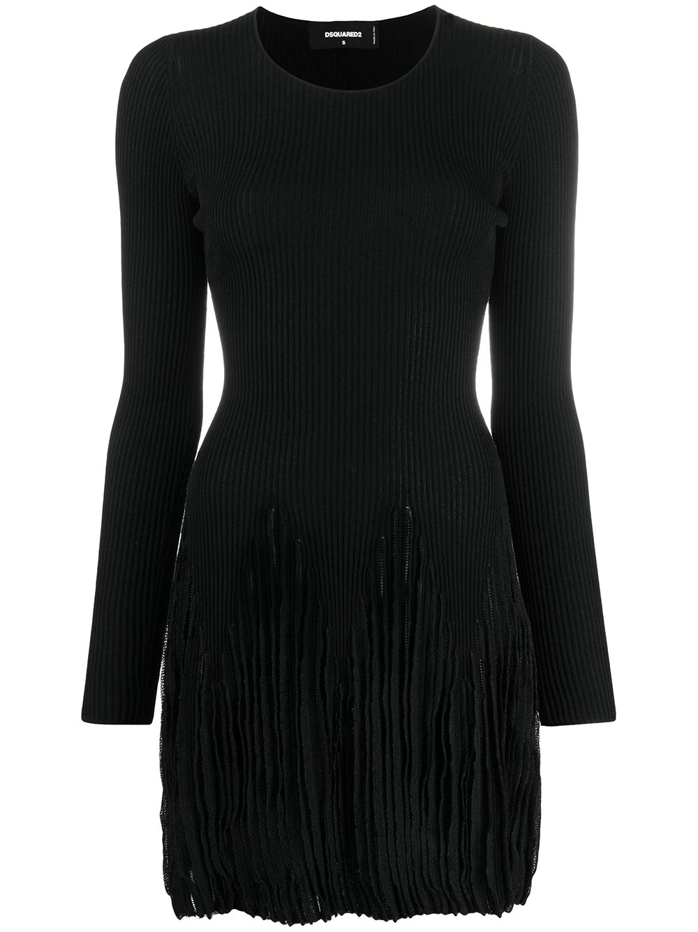 ribbed pleated long-sleeve dress - 1