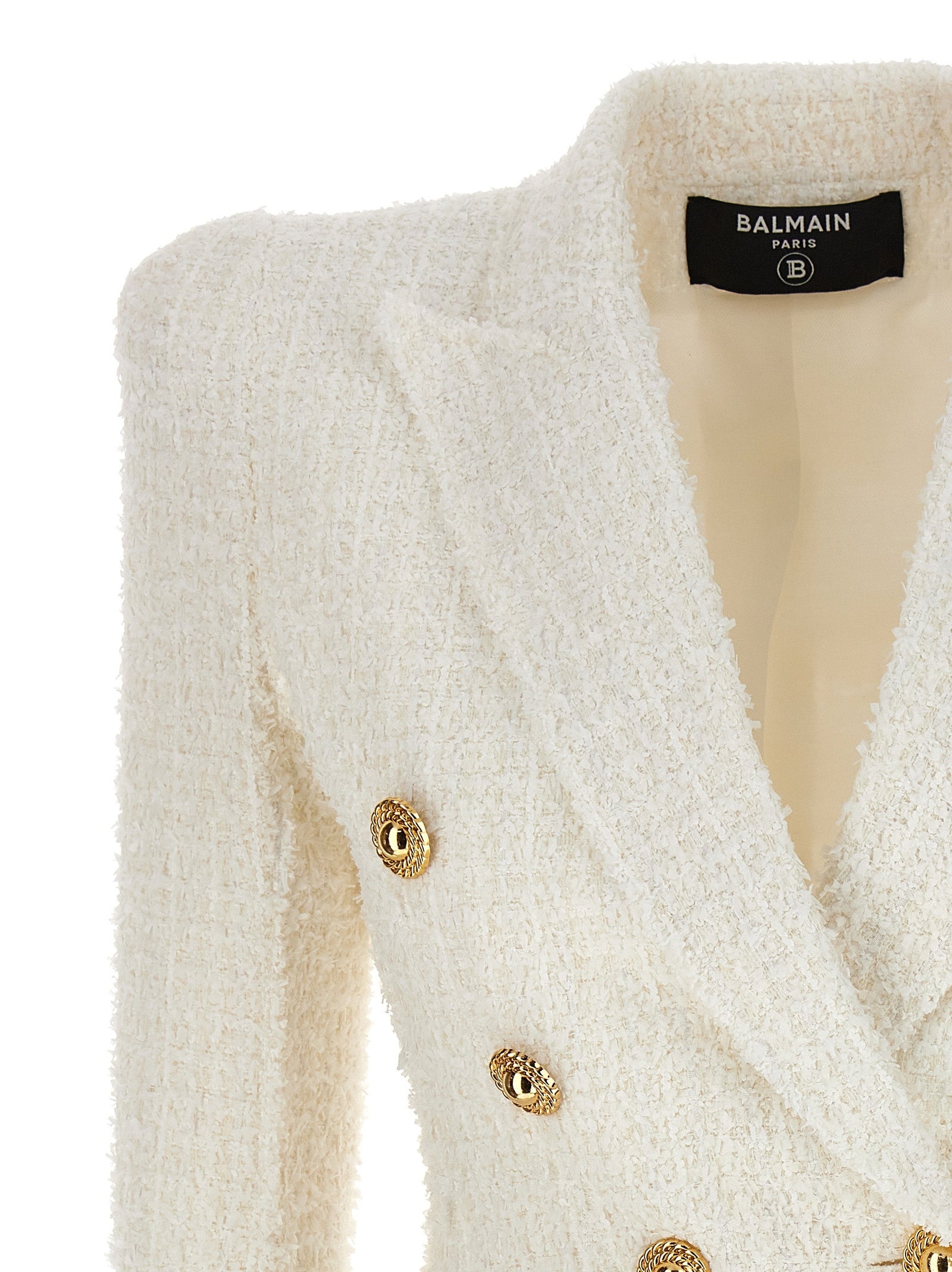 Balmain Double Breasted Tweed Blazer With Logo Buttons - 3