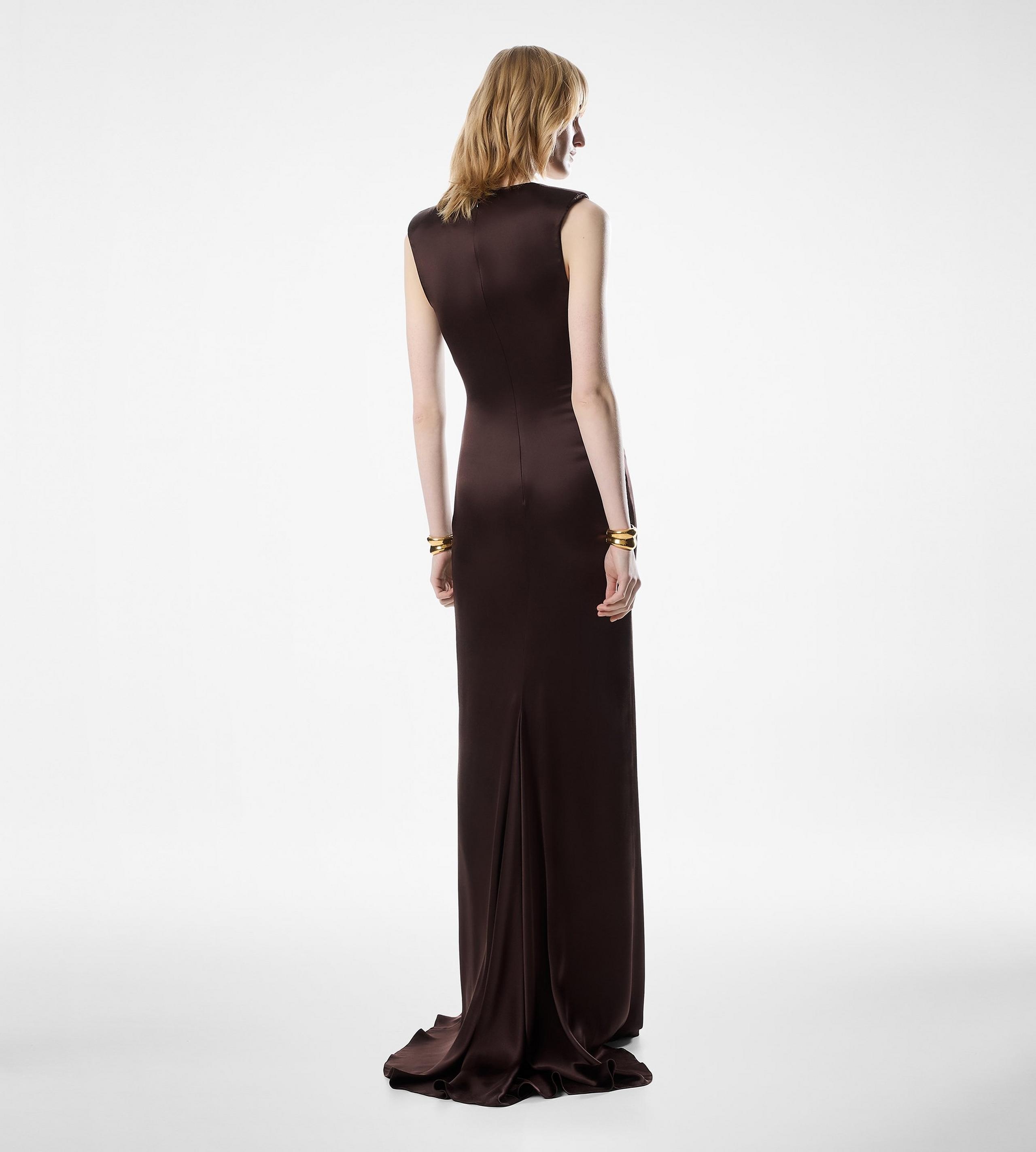 SLEEVELESS DEEP V-NECK TWIST FRONT SILK EVENING DRESS - 4