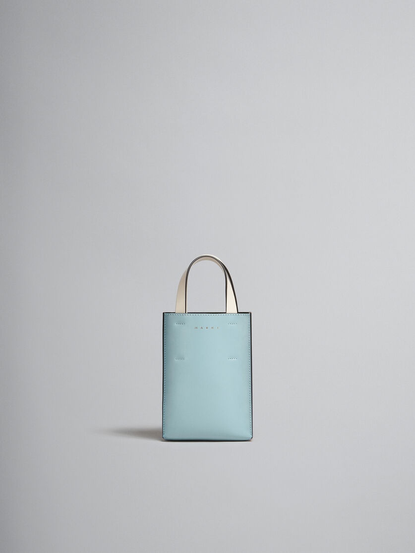 MUSEO NANO BAG IN WHITE LIGHT BLUE AND ORANGE LEATHER - 1