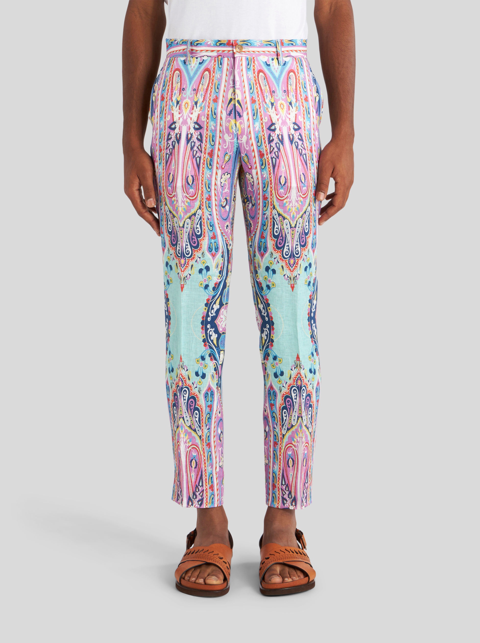 TAILORED PAISLEY PATTERN LINEN TROUSERS - 2