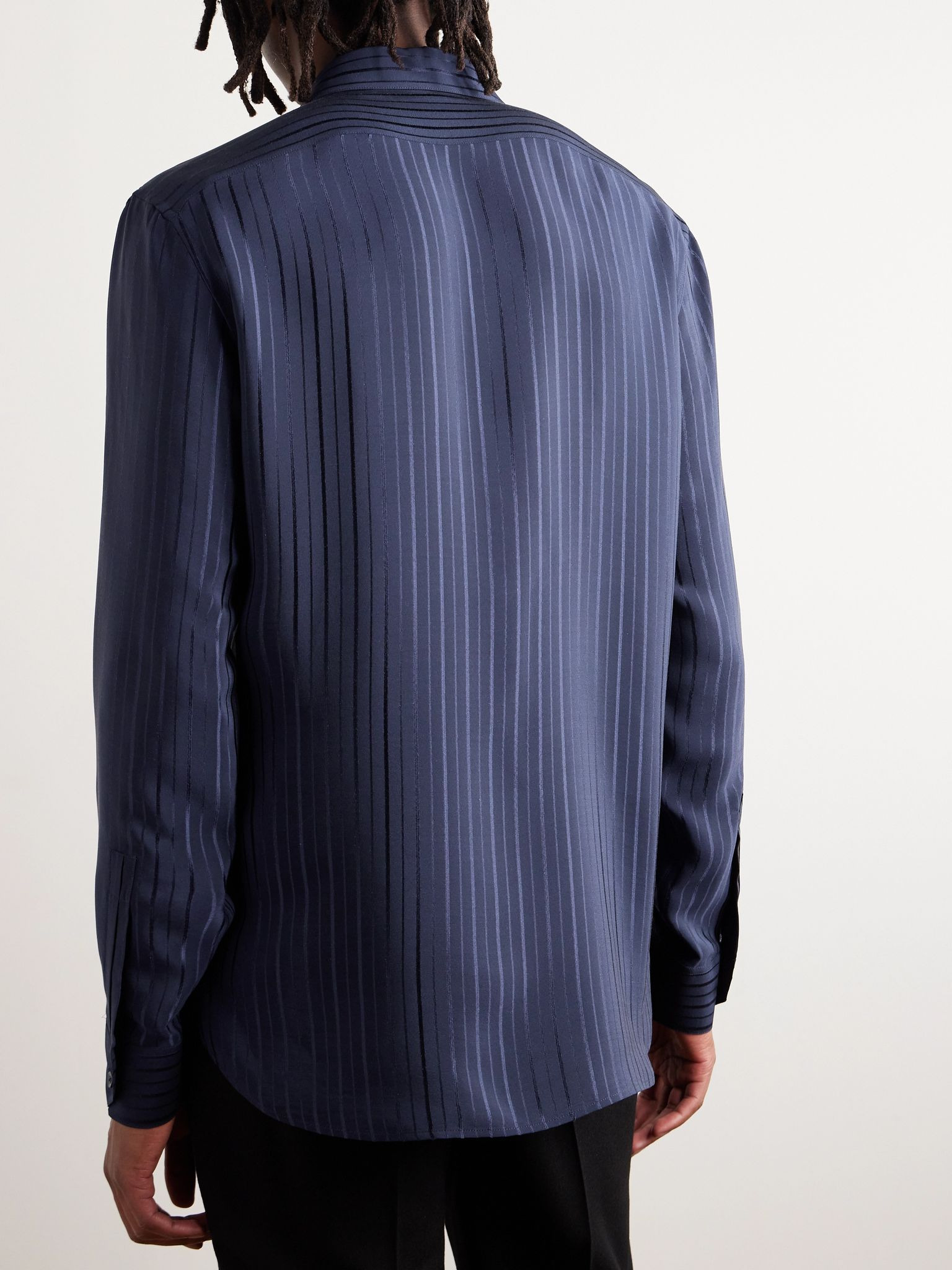 Striped Silk Shirt Navy - 4