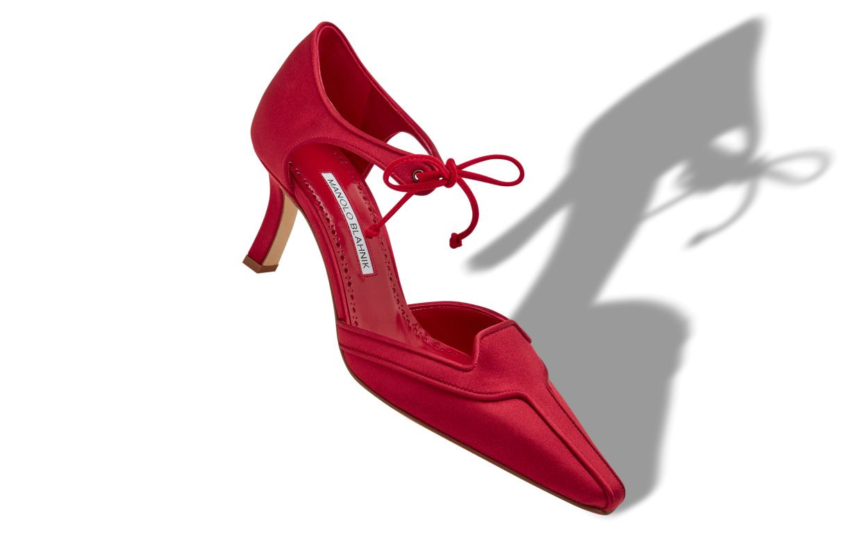 Red Satin Ankle Strap Pumps - 2