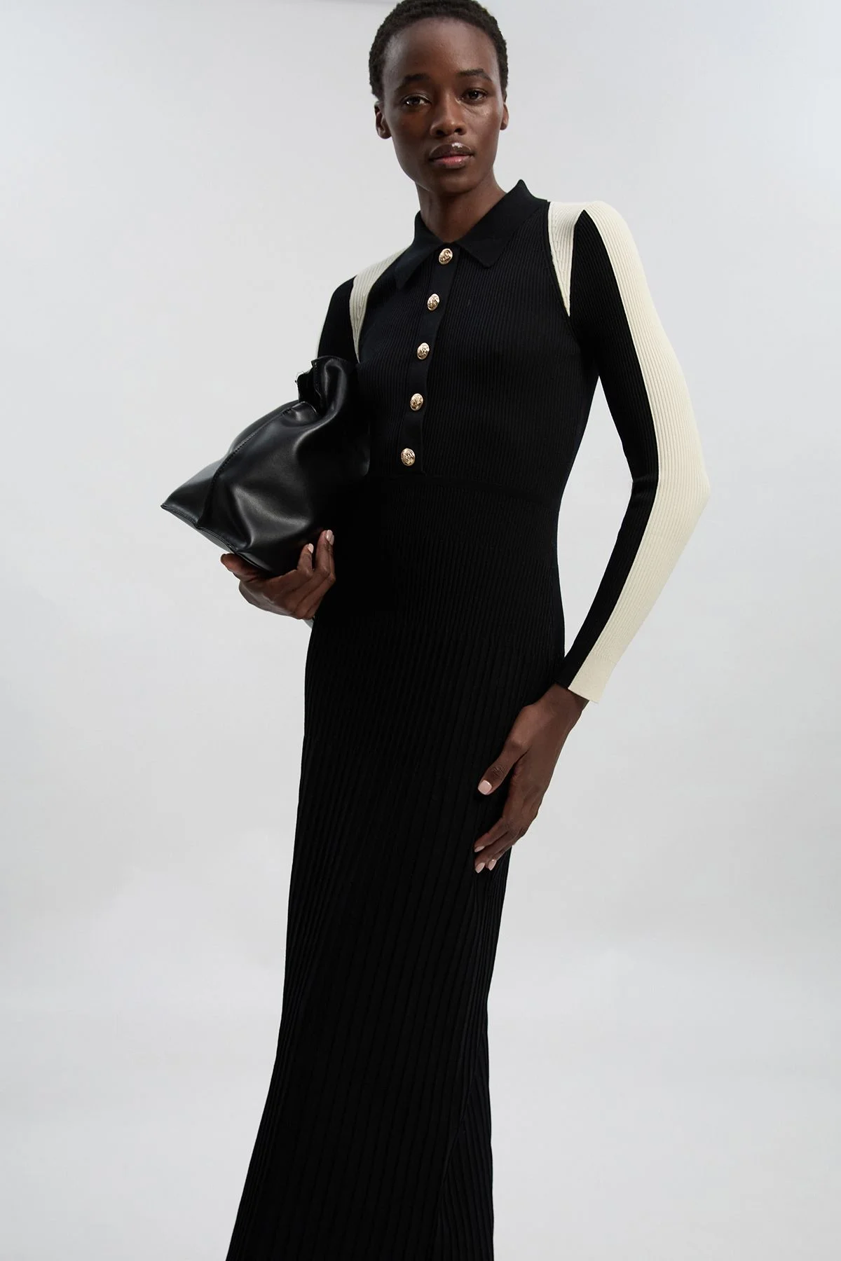 Petite Rib Knit Military Colour Block Midi Dress - 1