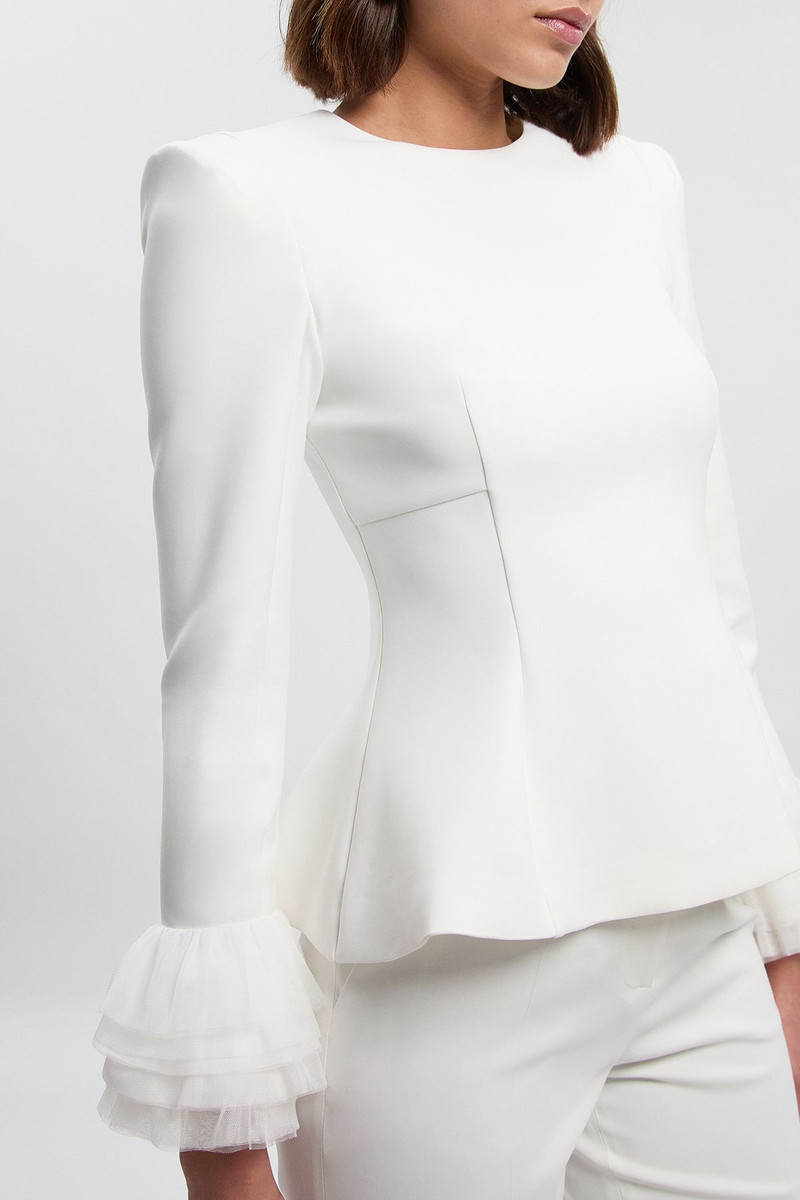 Scuba Drama Tulle Detail Cuff Woven Peplum Top 3