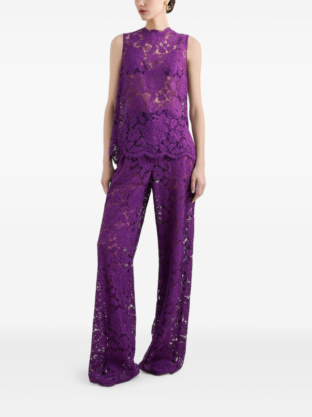 lace-detailing trousers - 2